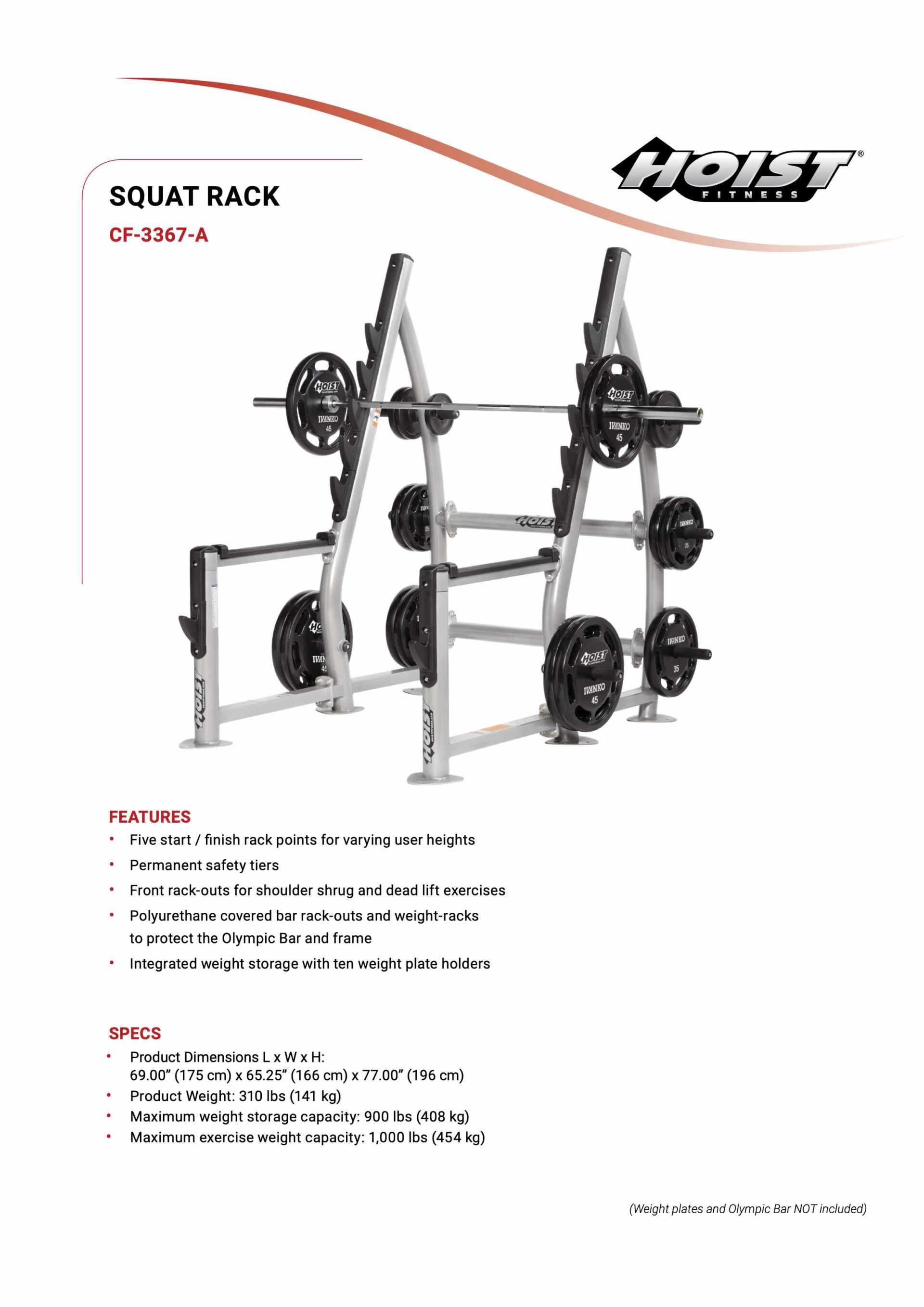 HOIST CF-3367-A SQUAT RACK SPECIFICATION SHEET HOIST CF-3367-A SQUAT RACK SPECIFICATION SHEET