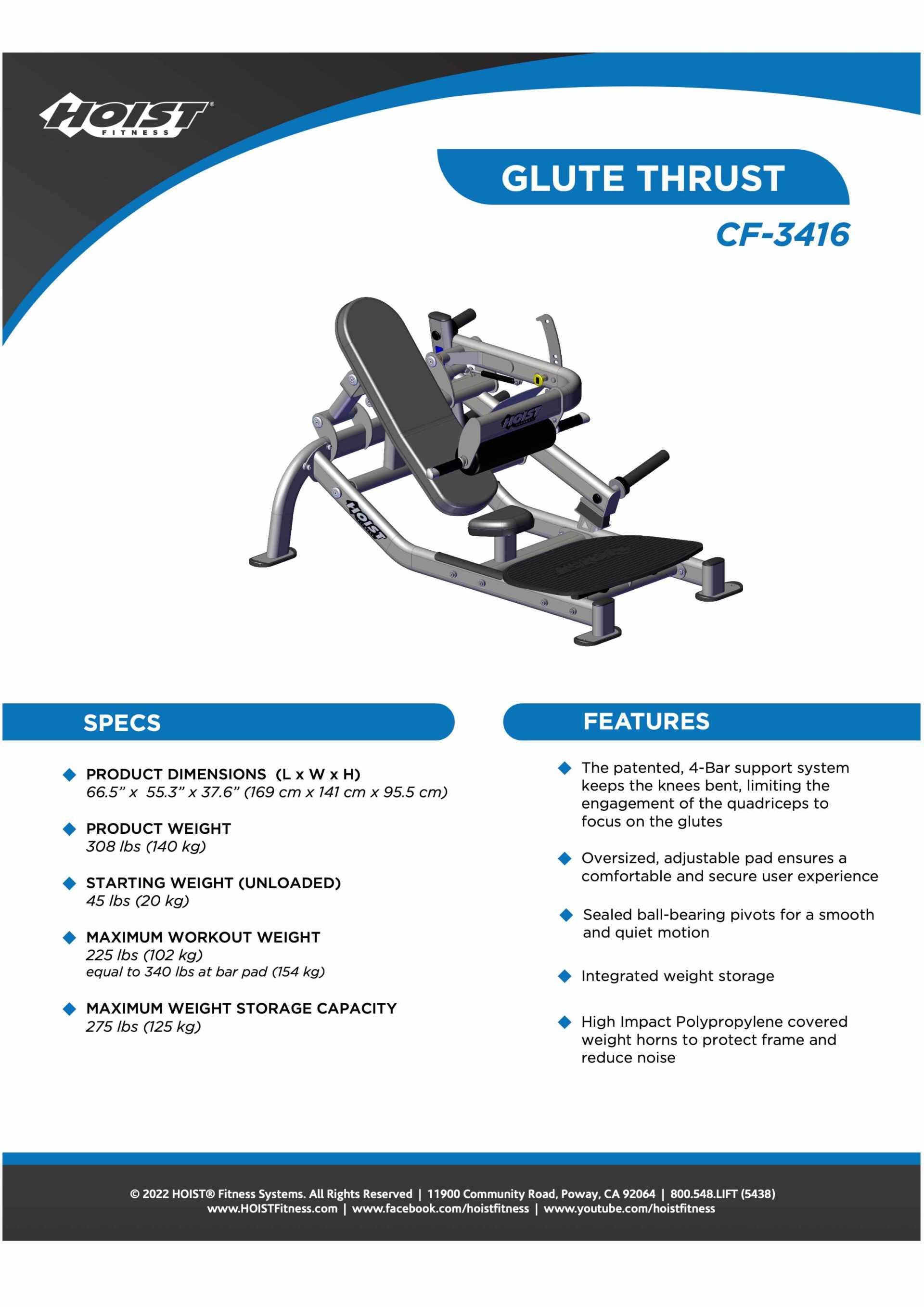 HOIST CF-3416 GLUTE THRUST SPECIFICATION SHEET HOIST CF-3416 GLUTE THRUST SPECIFICATION SHEET