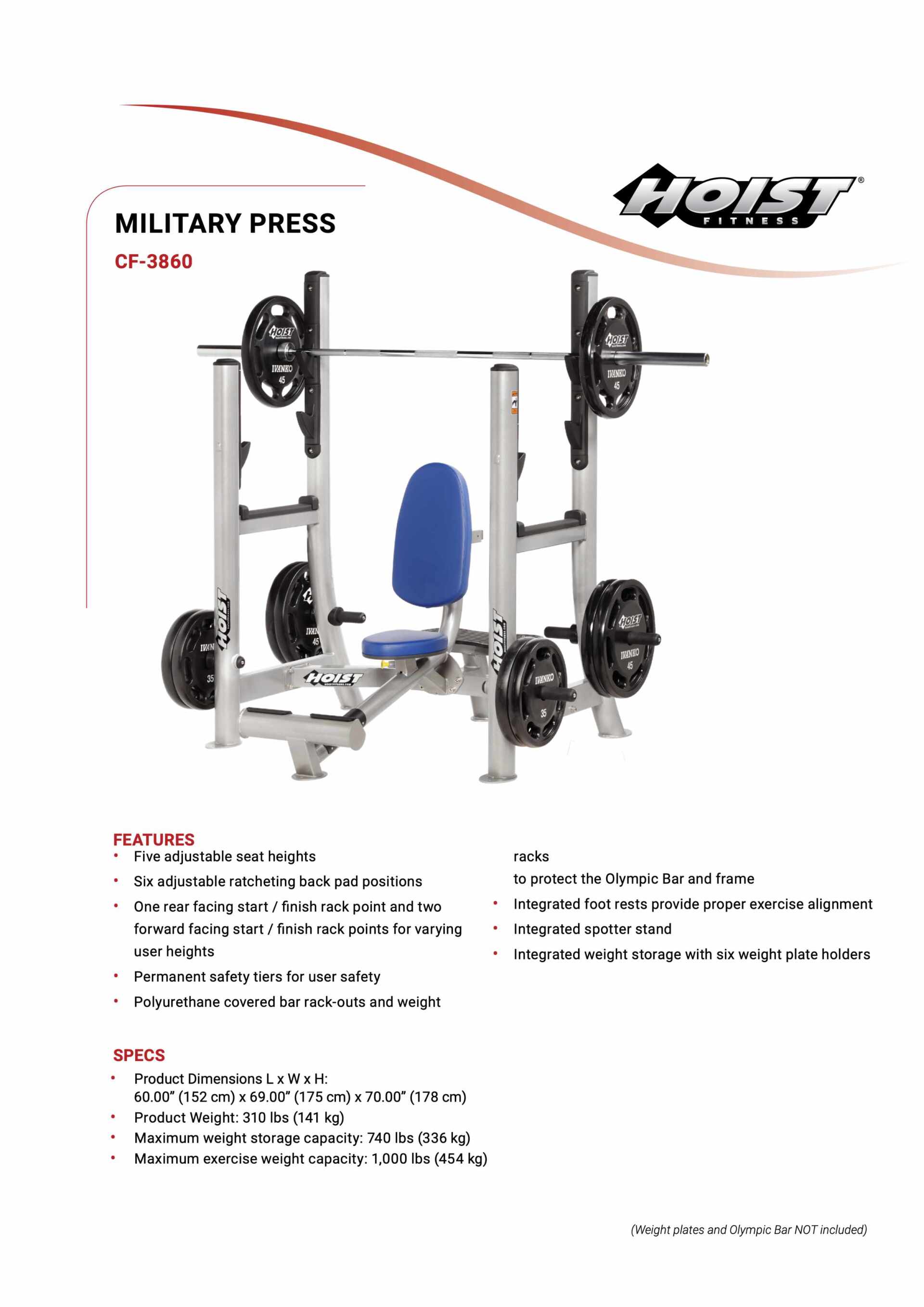 HOIST CF-3860 MILITARY PRESS SPECIFICATION SHEET HOIST CF-3860 MILITARY PRESS SPECIFICATION SHEET