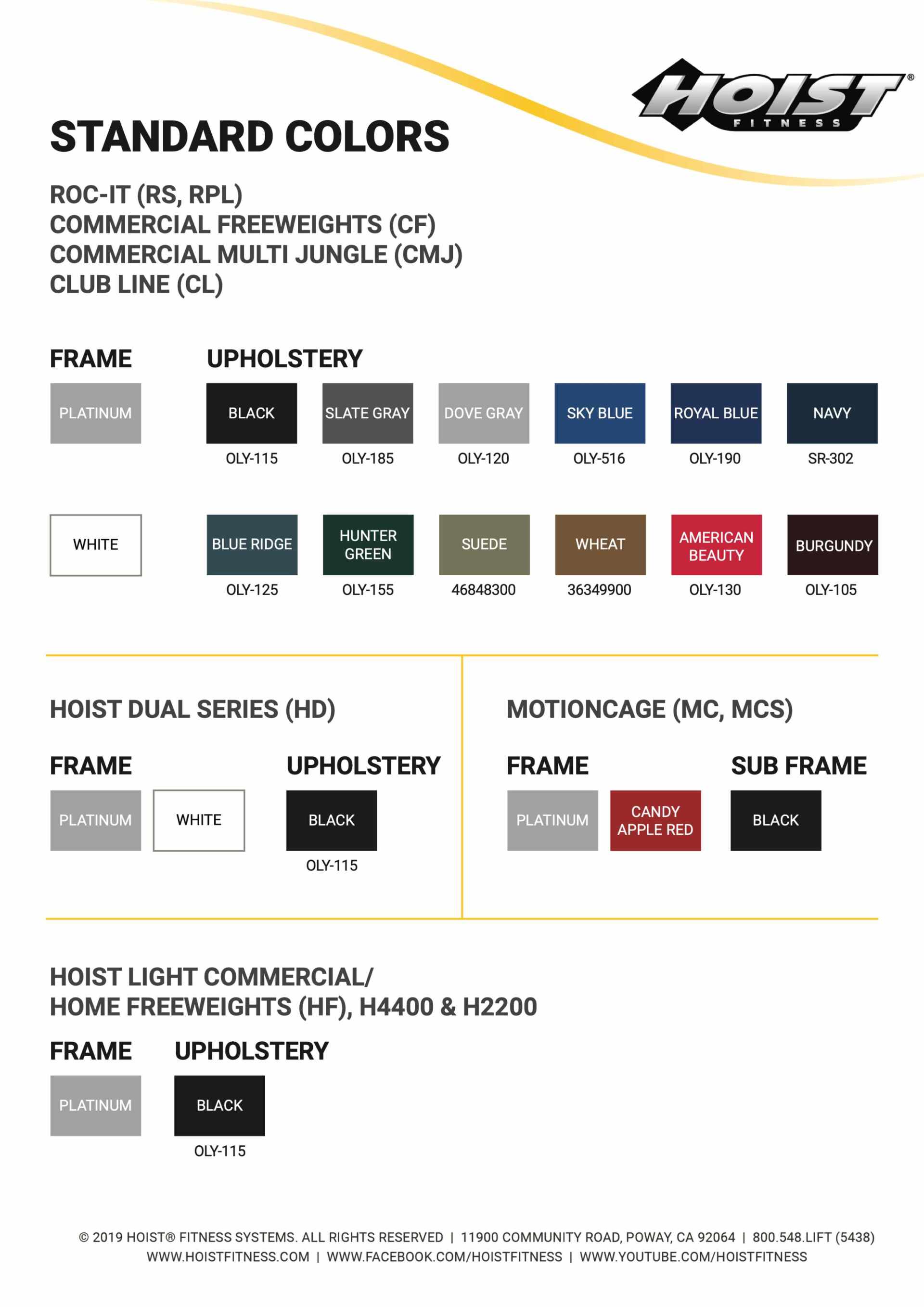 Download the Hoist Standard Frame and Upholstery Chart Download the Hoist Standard Frame and Upholstery Chart