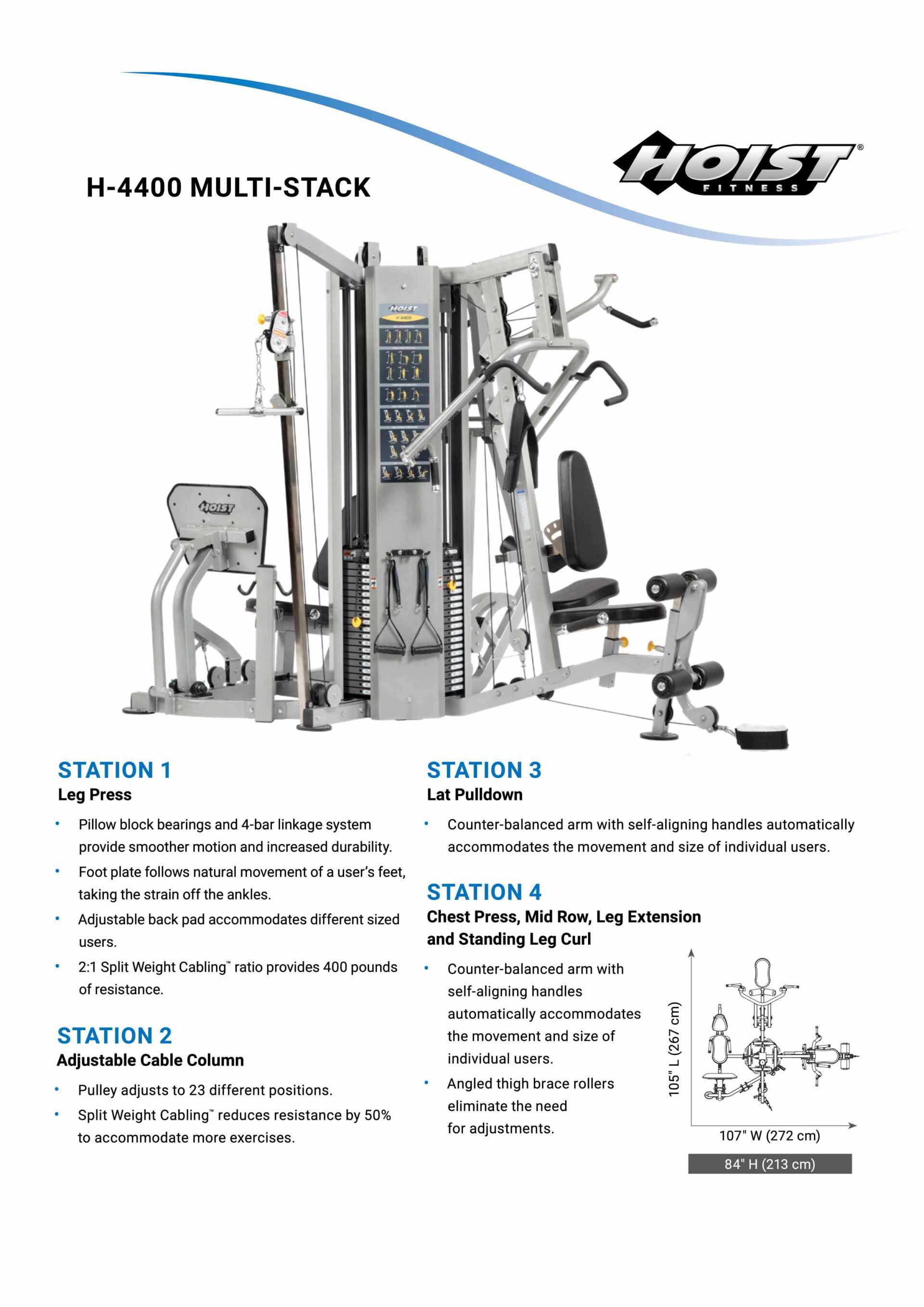 HOIST H-4400B 4 STACK MULTI-GYM SPECIFICATION SHEET HOIST H-4400B 4 STACK MULTI-GYM SPECIFICATION SHEET