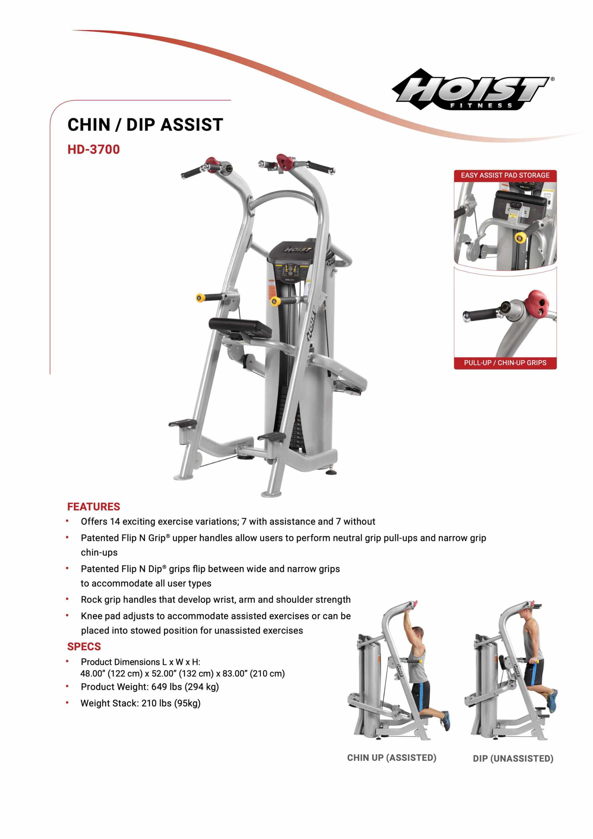 HOIST HD-3700 DUALS DIP/CHIN ASSIST SPECIFICATION SHEET HOIST HD-3700 DUALS DIP/CHIN ASSIST SPECIFICATION SHEET