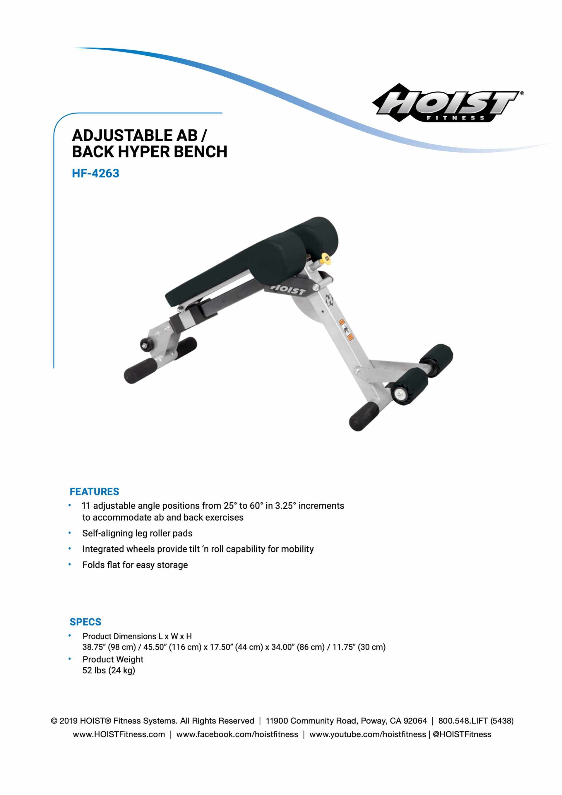 HOIST HF-4263 AB/BACK HYPER BENCH SPECIFICATION SHEET HOIST HF-4263 AB/BACK HYPER BENCH SPECIFICATION SHEET