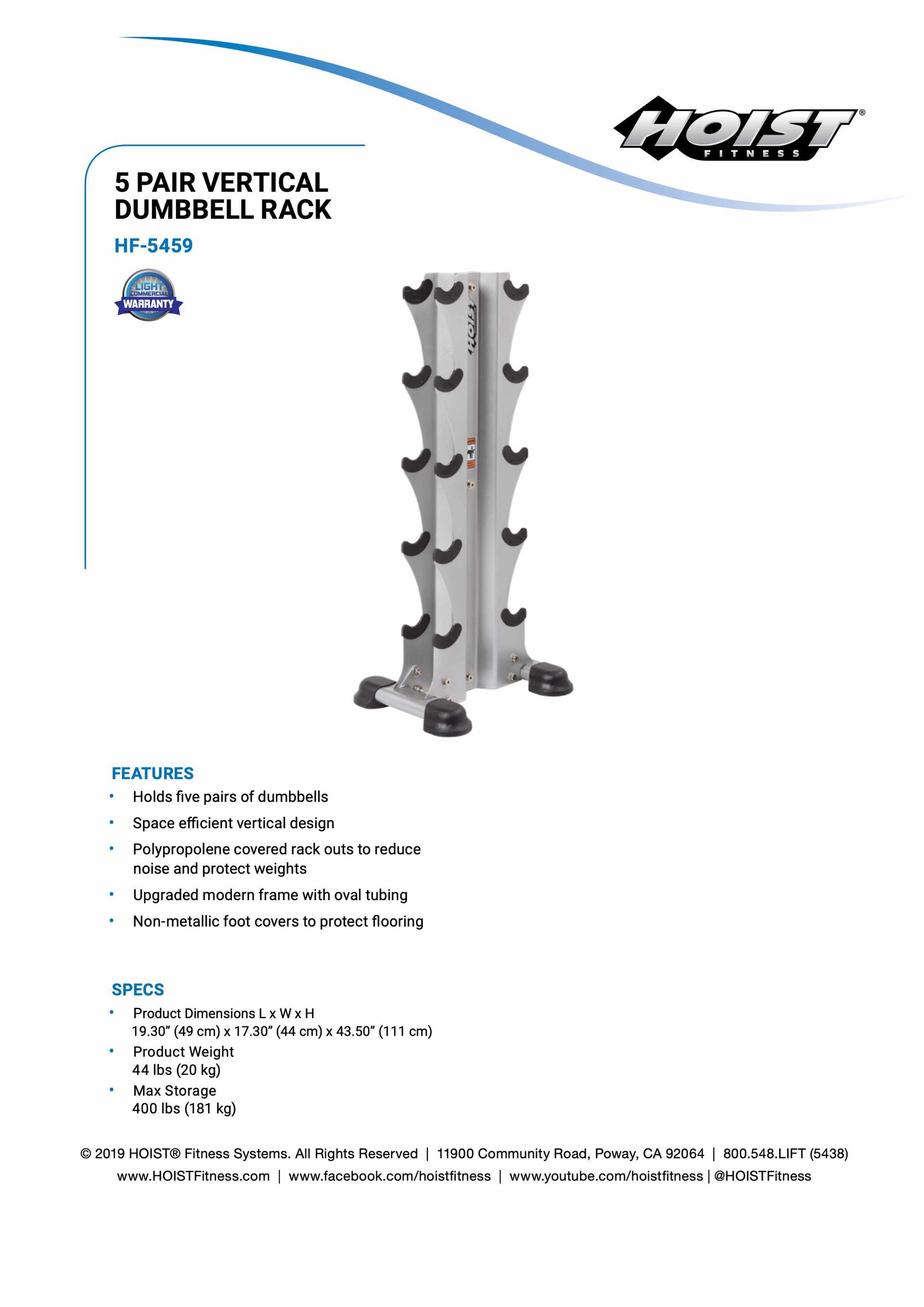 HOIST HF-5460 8 PAIR VERTICAL HEX DUMBBELL RACK SPECIFICATION SHEET HOIST HF-5460 8 PAIR VERTICAL HEX DUMBBELL RACK SPECIFICATION SHEET