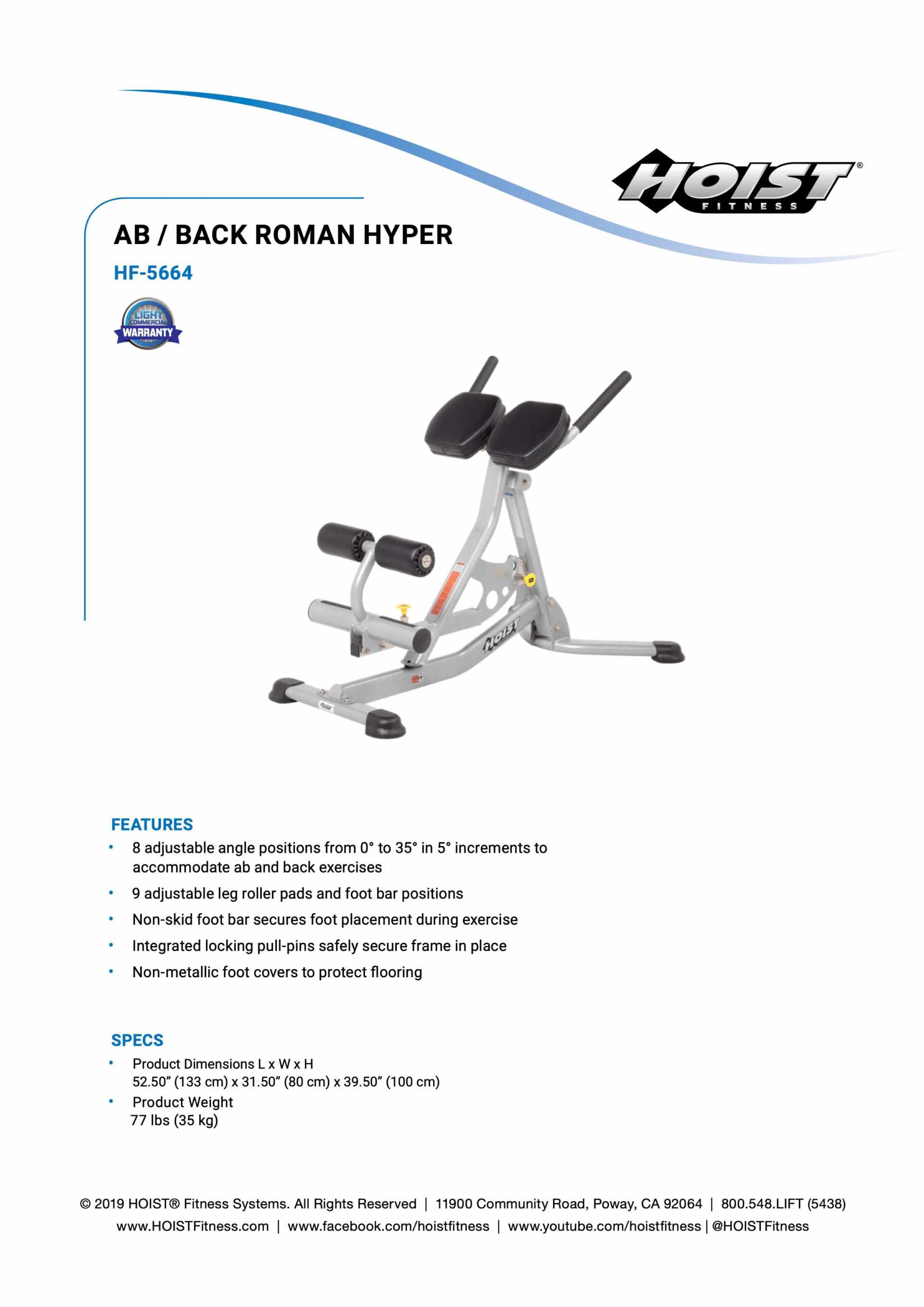 HOIST HF-5664 AB/BACK ROMAN HYPER SPECIFICATION SHEET HOIST HF-5664 AB/BACK ROMAN HYPER SPECIFICATION SHEET