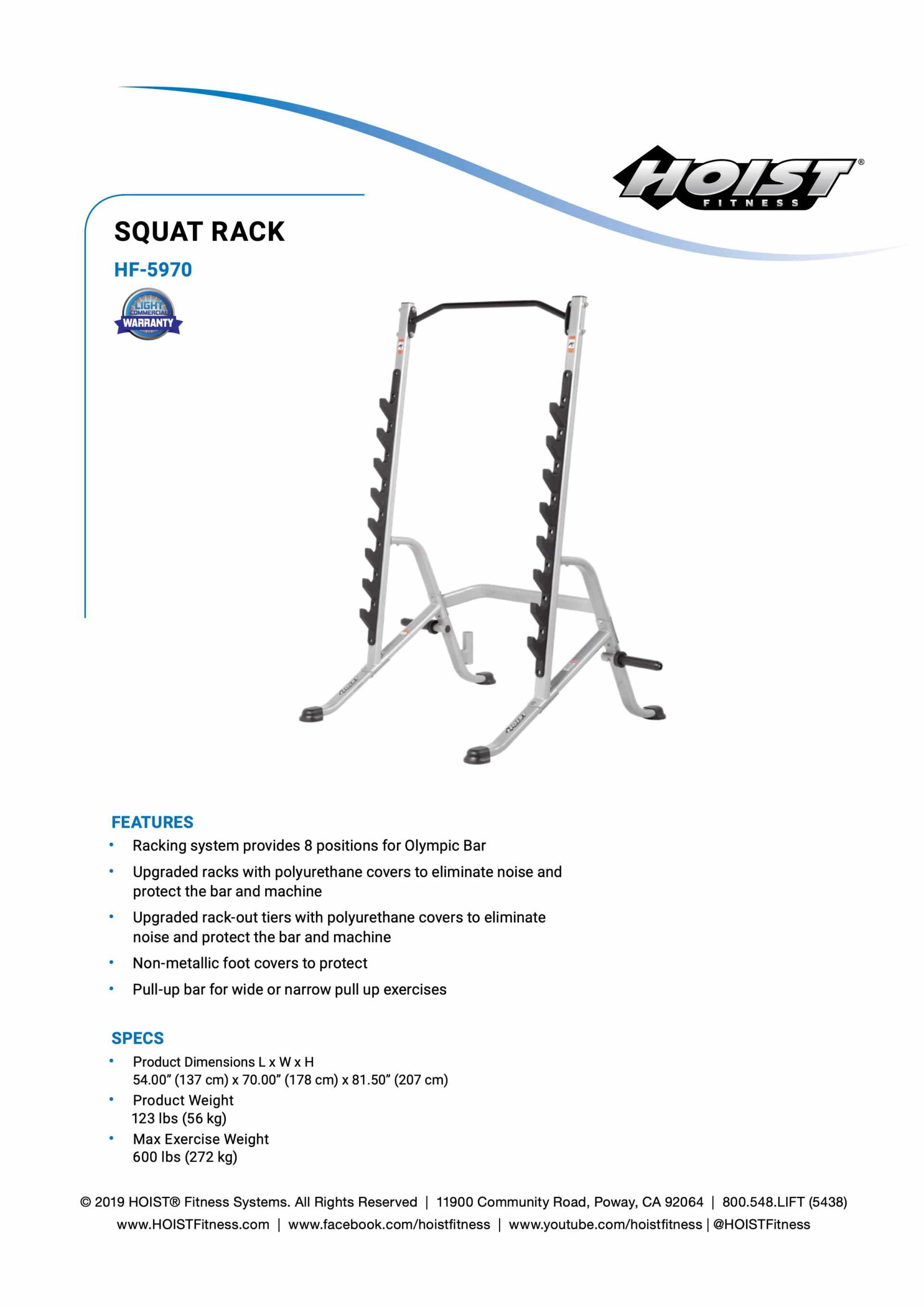 HOIST HF-5970 MULTI-PURPOSE SQUAT RACK SPECIFICATION SHEET HOIST HF-5970 MULTI-PURPOSE SQUAT RACK SPECIFICATION SHEET