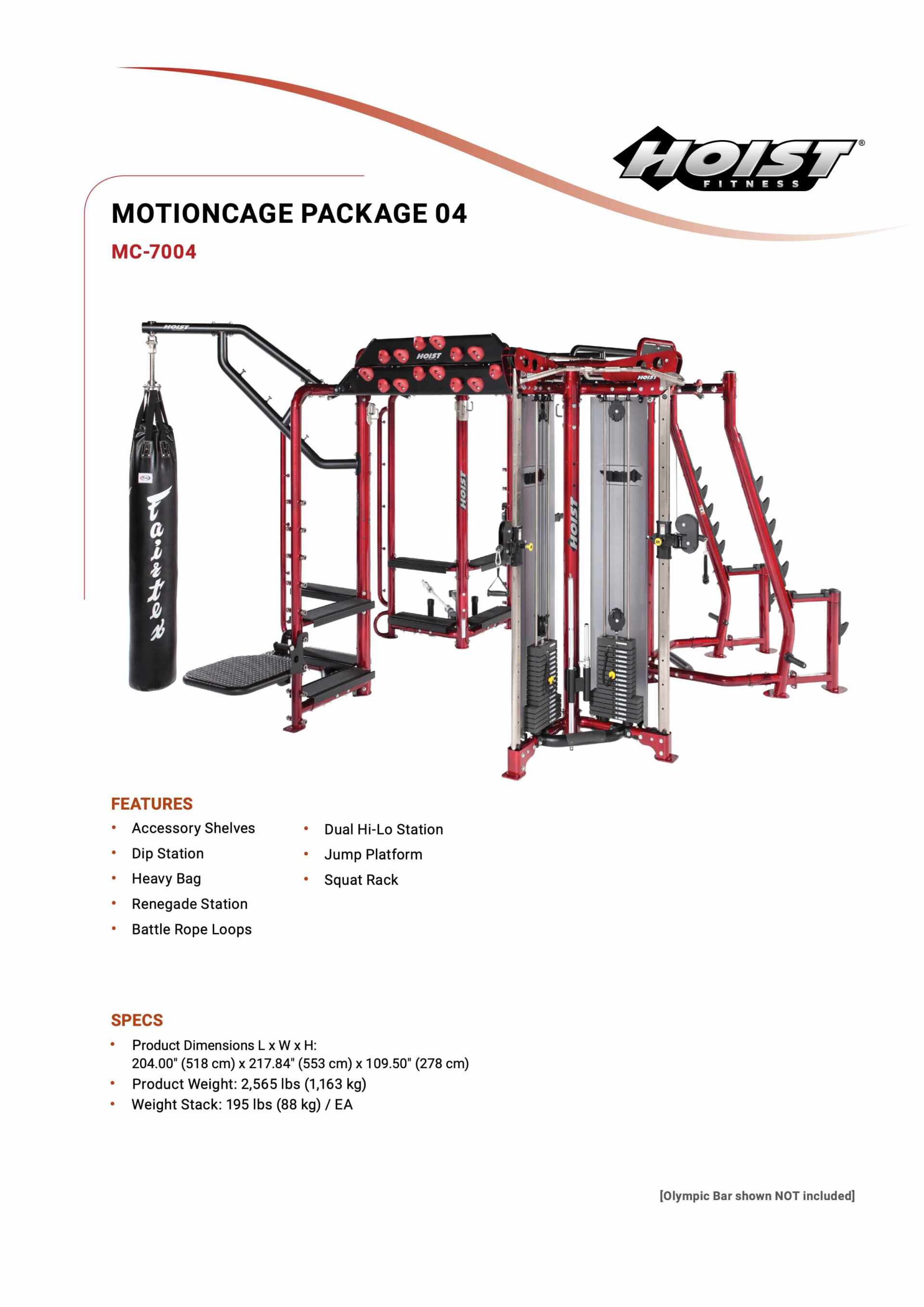 HOIST MC-7004 MOTIONCAGE PACKAGE 4 SPECIFICATION SHEET HOIST MC-7004 MOTIONCAGE PACKAGE 4 SPECIFICATION SHEET