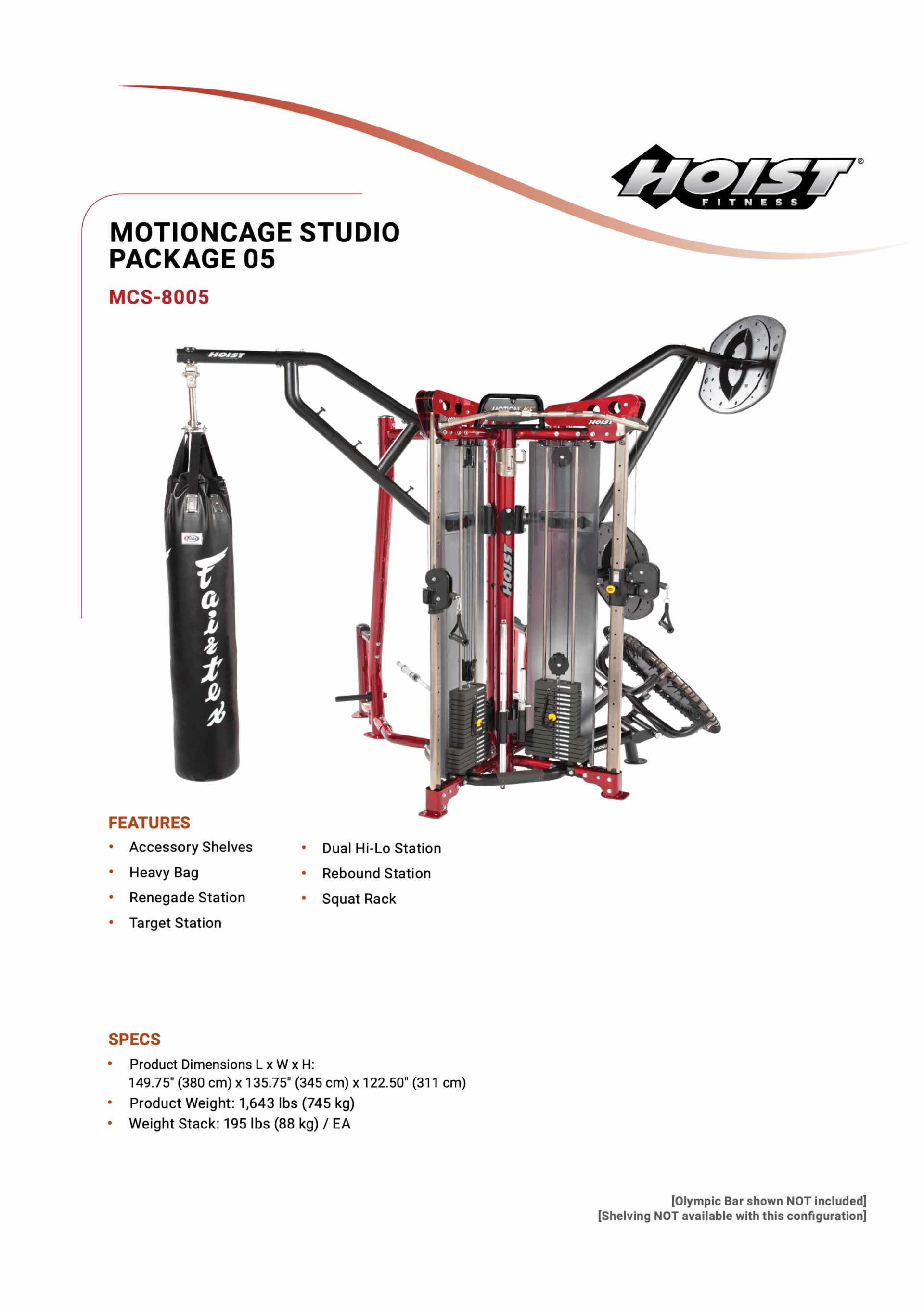 HOIST MCS-8005 MOTIONCAGE STUDIO PACKAGE 5 SPECIFICATION SHEET HOIST MCS-8005 MOTIONCAGE STUDIO PACKAGE 5 SPECIFICATION SHEET