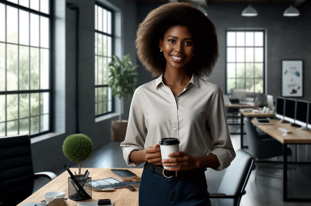 photorealistic scene of a successful African American woman business owner
