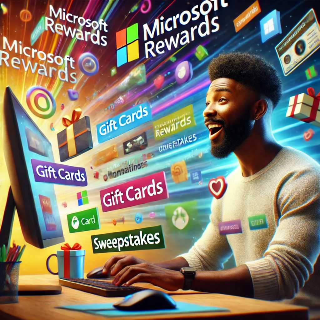 photorealistic image of an African American male discovering Microsoft Rewards.