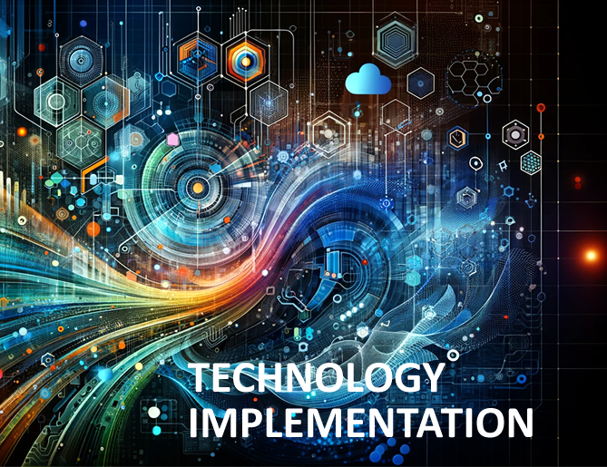 abstract representation of technology implementation. The image features a blend of geometric shapes