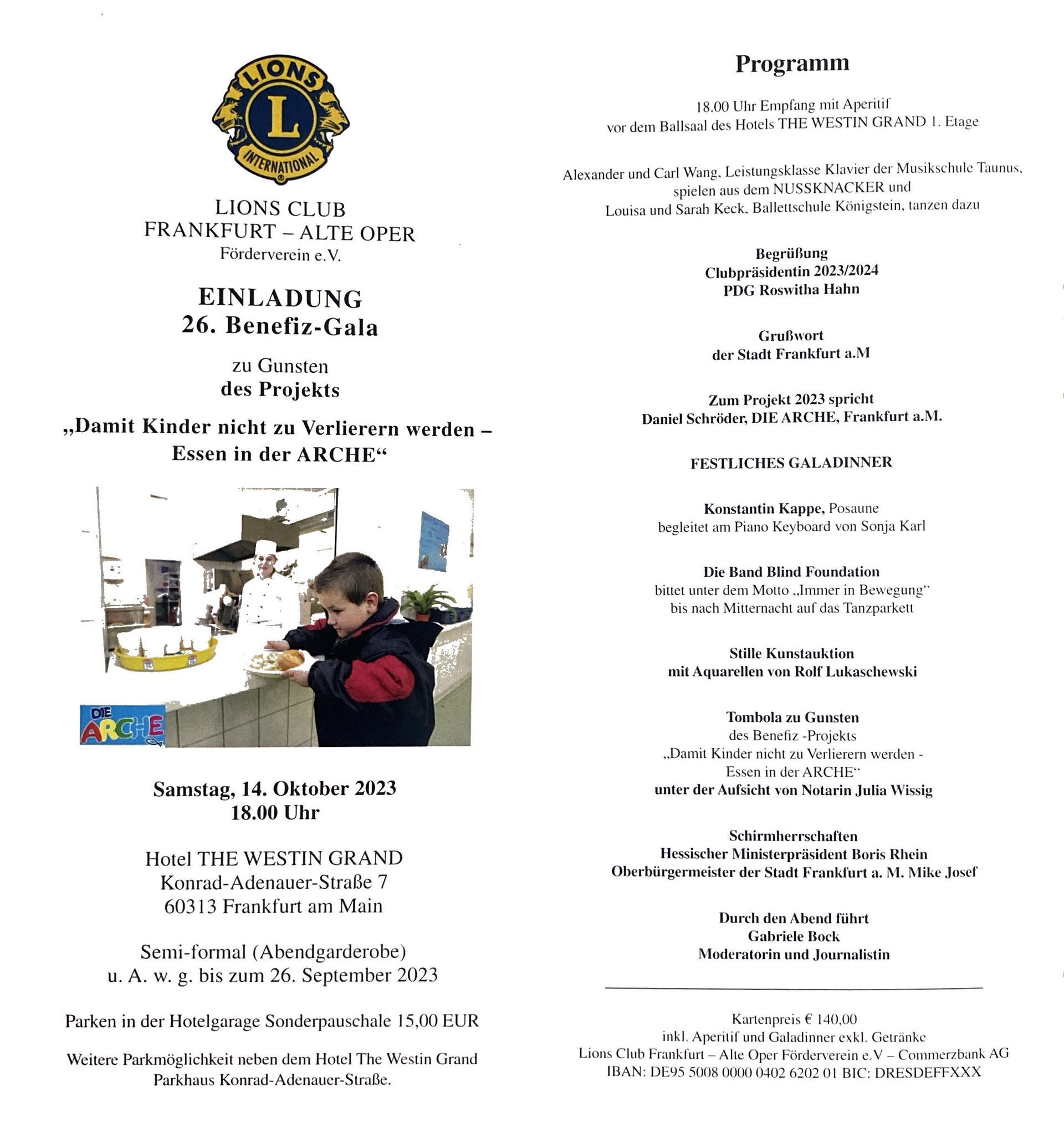 Einladung Gala Lions Club Frankfurt