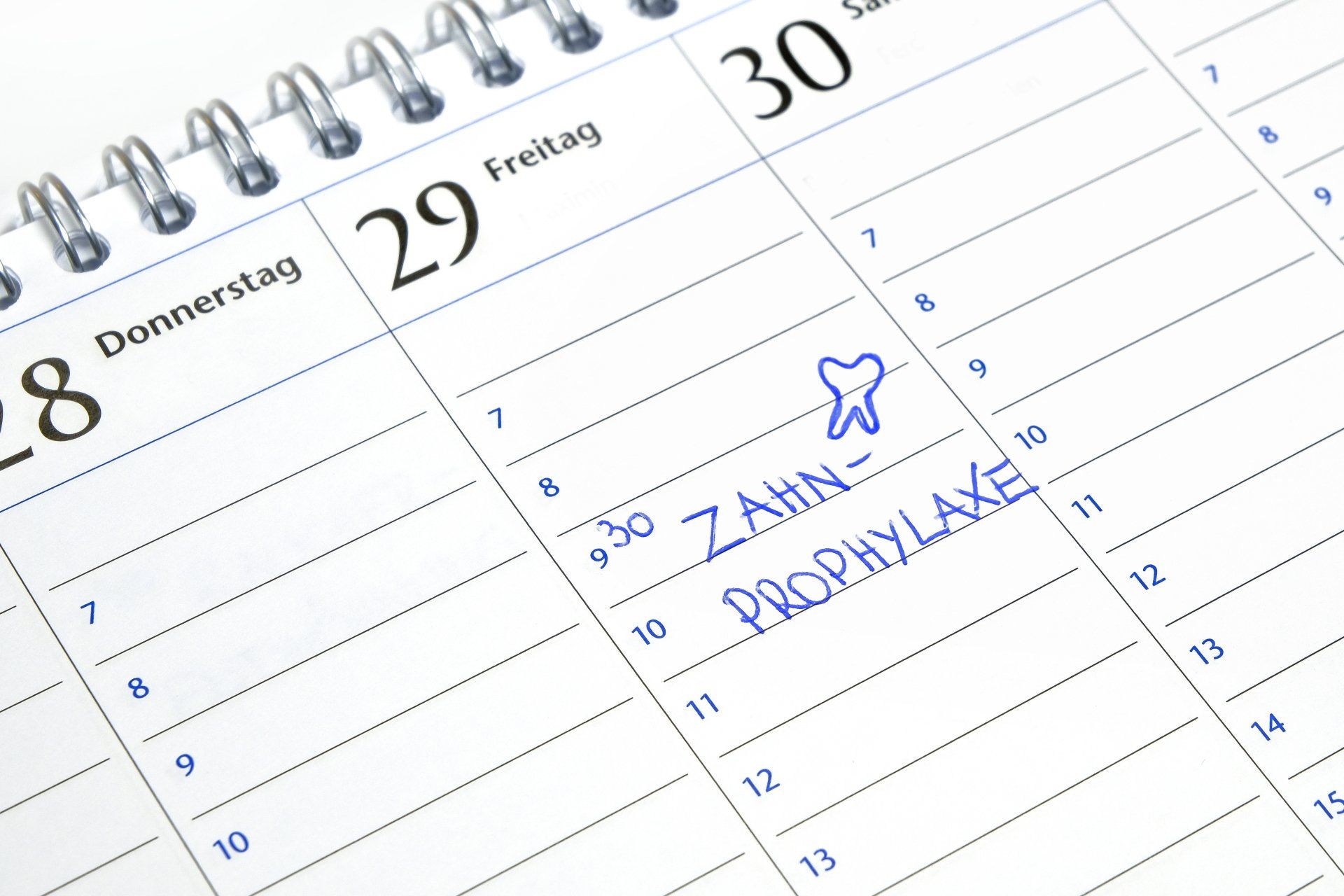 Hinweis im Kalender - Termin für Zahnprophylaxe