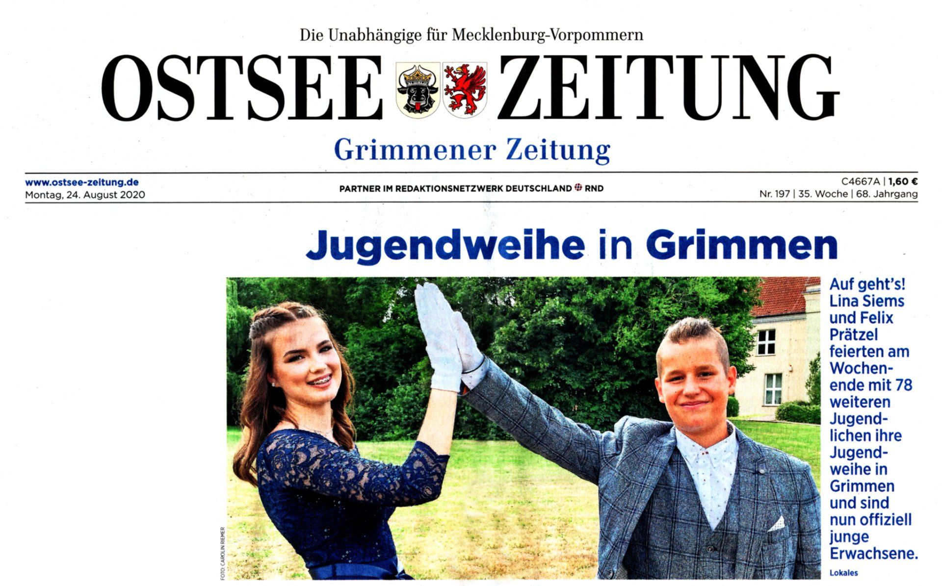 Jugendweihe; offene Jugendarbeit; Namensweihe in Stralsund, Grimmen, auf Rügen in Binz und Putbus