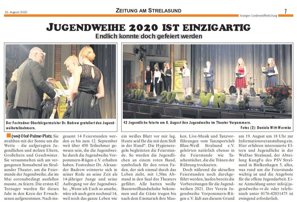 Jugendweihe; offene Jugendarbeit; Namensweihe in Stralsund, Grimmen, auf Rügen in Binz und Putbus