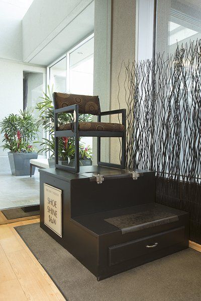 Shoeshine station at Exclusively Male Salon
