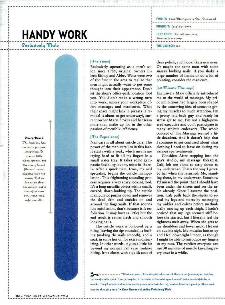 Exclusively Male Salon - CINCINNATI MAGAZINE 2007