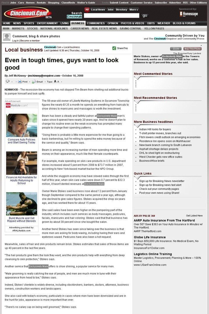 Exclusively Male Salon - CINCINNATI ENQUIRER 2008