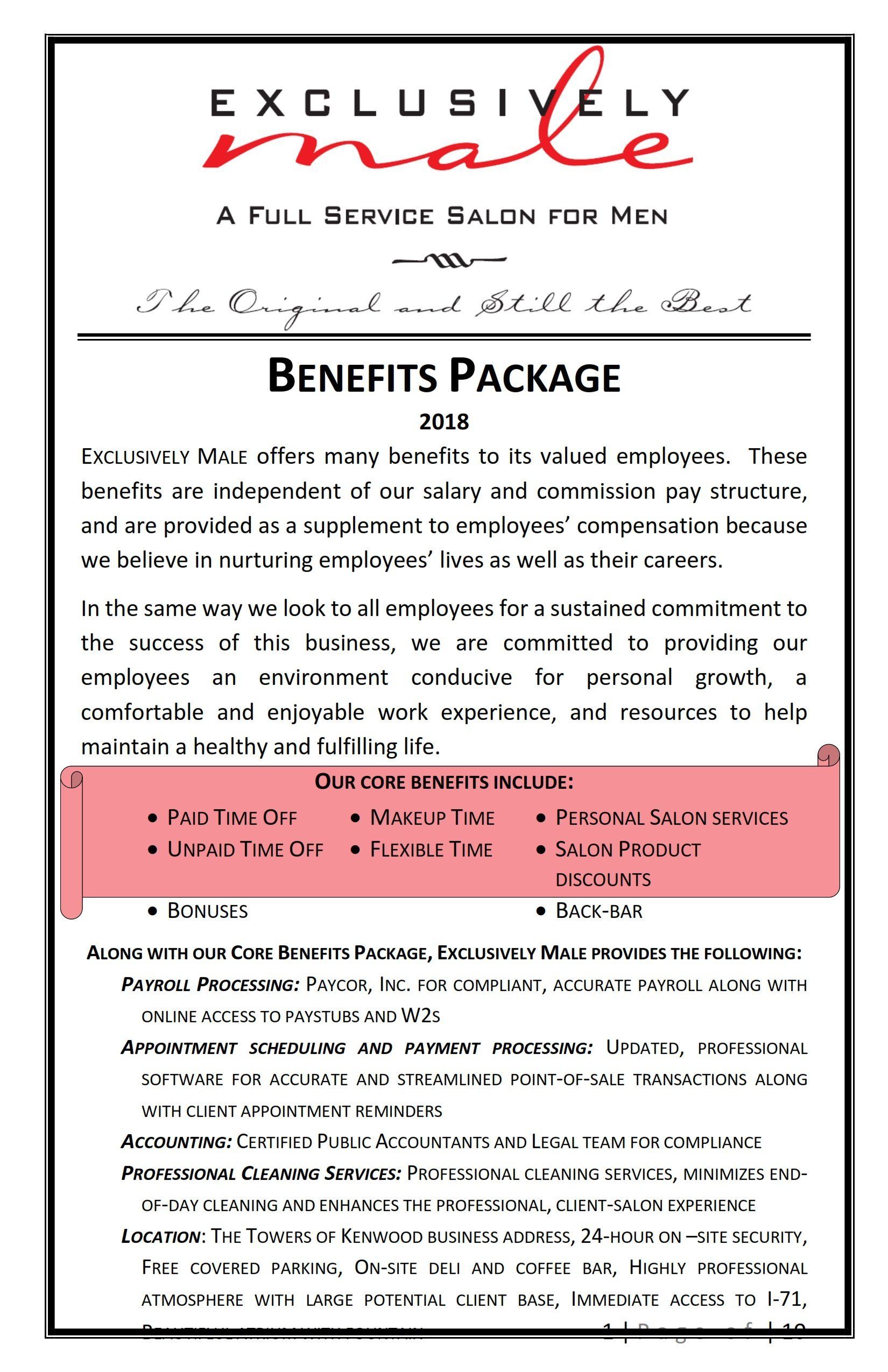 Exclusively Male Salon benefits package