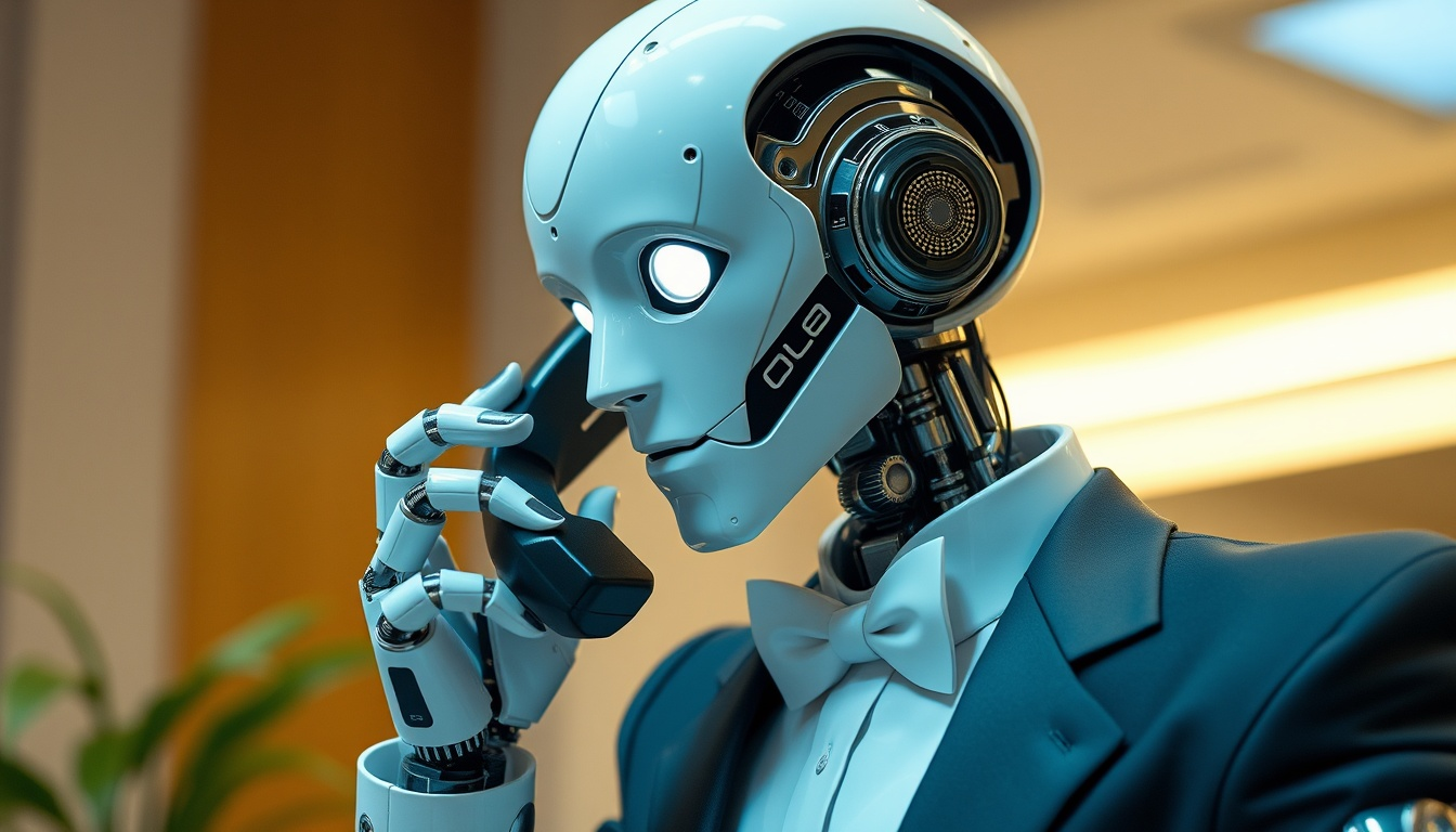 Roboter, der einen Telefonanruf tätigt.