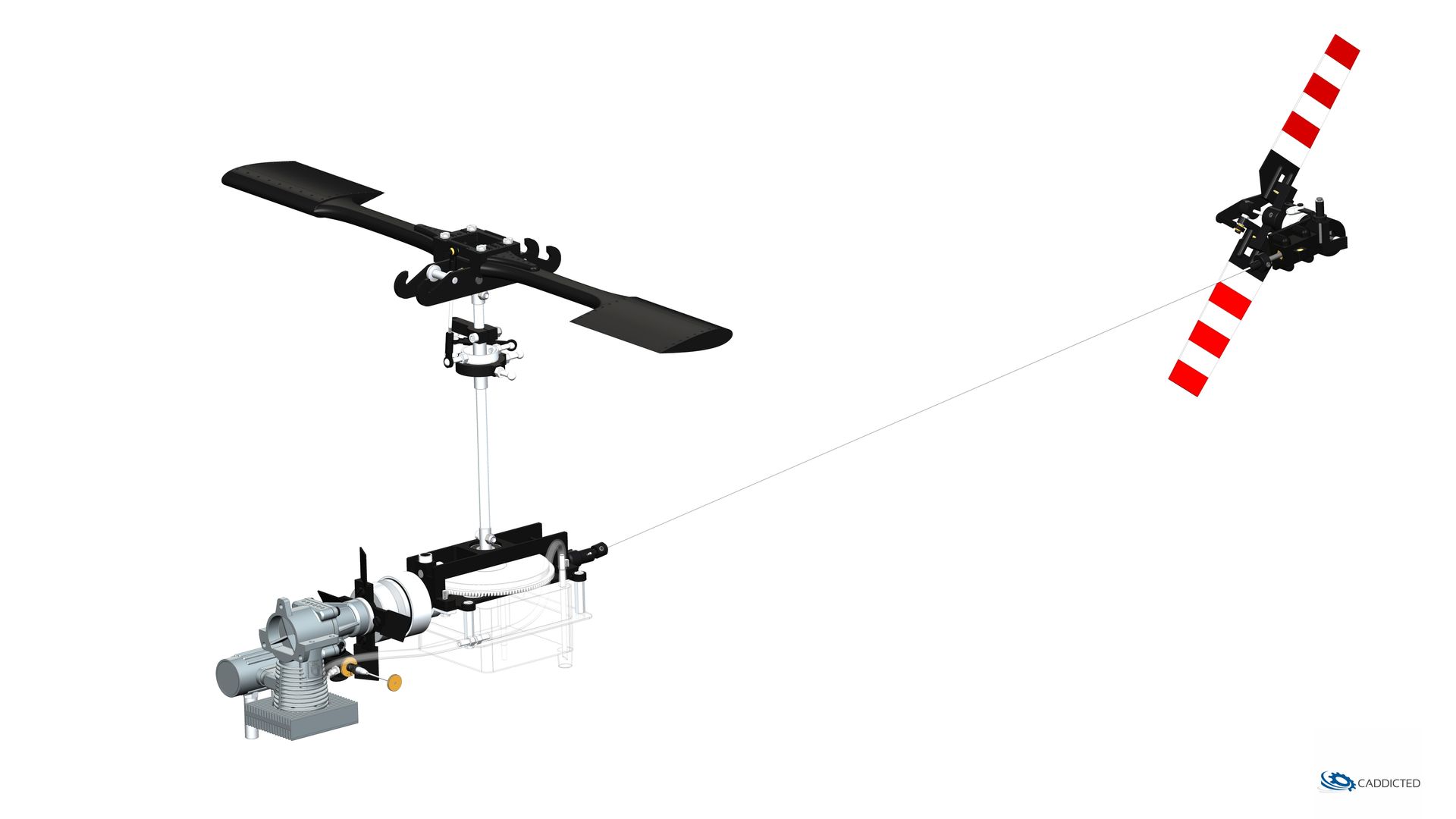 CAD-Bild Graupner BELL-47G Land mit Motor HB-25H, Ansicht #98 Vorne-Links, Detail Powertrain Gesamt CAD-Bild Graupner BELL-47G Land mit Motor HB-25H, Ansicht #98 Vorne-Links, Detail Powertrain Gesamt, Format UHD-4096x2304
