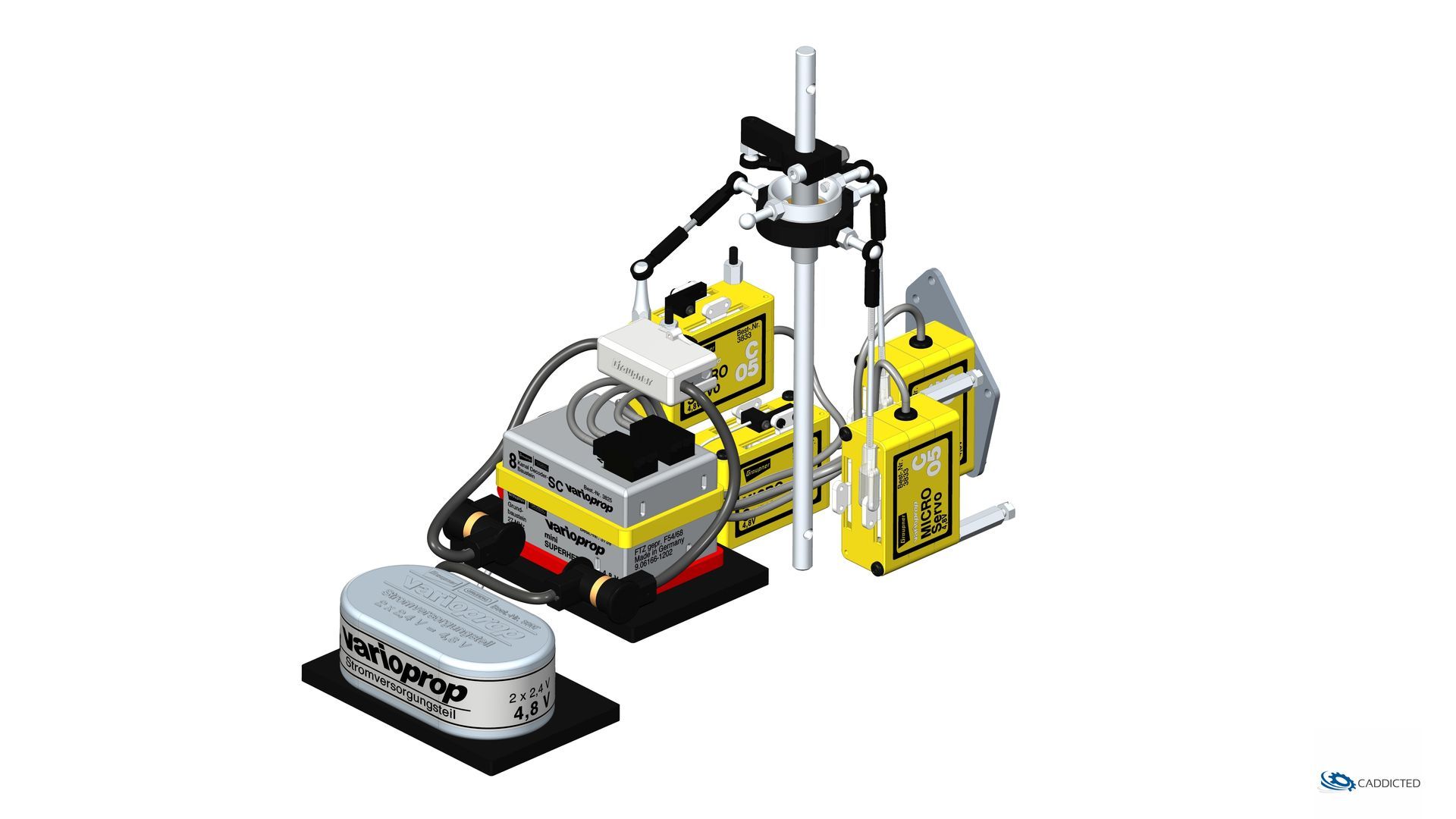 CAD-Bild Graupner BELL-47G Land mit Motor HB-25H, Ansicht #99 Vorne-Links, Detail RC-Elektronik CAD-Bild Graupner BELL-47G Land mit Motor HB-25H, Ansicht #99 Vorne-Links, Detail RC-Elektronik, Format UHD-4096x2304