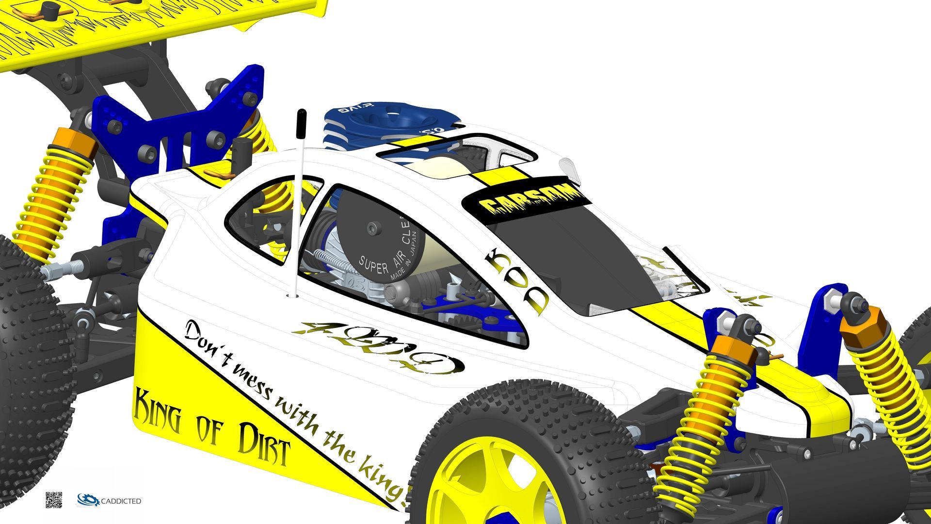 CAD-Bild Carson KING OF DIRT - 4WD Wettbewerbsbuggy 1:8, Ansicht #13 Vorne-Rechts-Detail, Format UHD-4096x2304