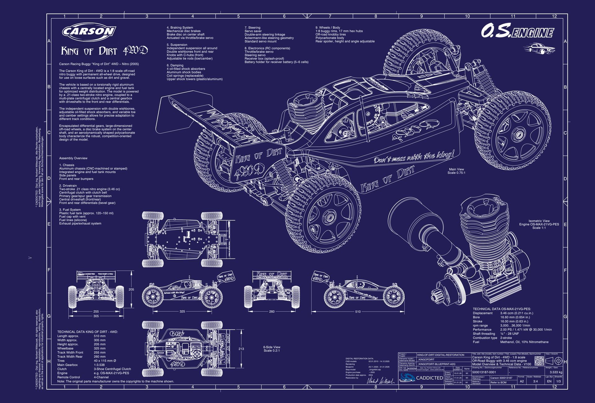 Blueprint Carson KING OF DIRT - Blatt 1-3, Technische Daten, 6-Seitenansicht, Format A2-Quer