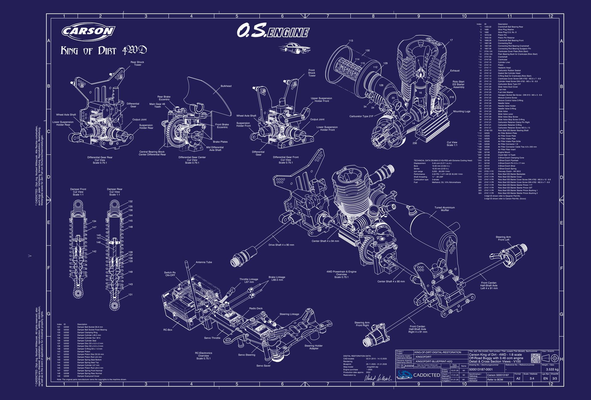 Blueprint Carson KING OF DIRT - Blatt 3-3, Detailansichten, Schnittansichten, Format A2-Quer