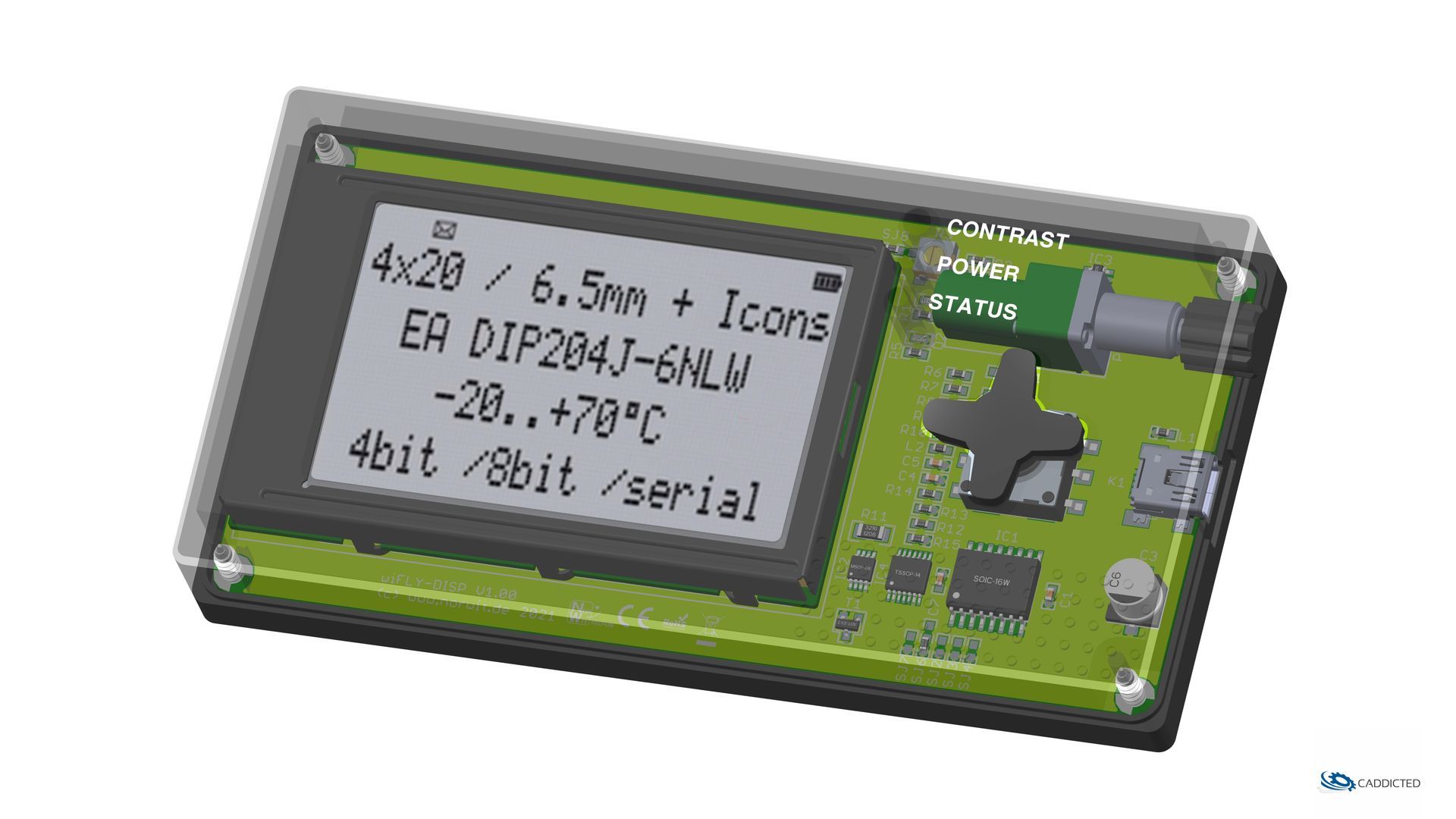 CAD-Bild CADDICTED wifly Display Unit, Ansicht #14 Vorne-Oben CAD-Bild CADDICTED wifly Display Unit, Ansicht #14 Vorne-Oben, Format HD-1920x1080