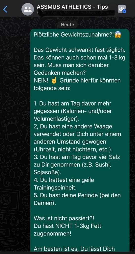 Auszug aus dem Broadcast Auszug aus dem kostenlosen WhatsApp Broadcast von Assmus Athletics in Mühlacker