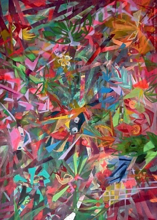 Im Juli 1950 klettert die Elefantenkuh Tuffi mitsamt Zirkusdirektor und Fotografen in die Schwebebahn in Wuppertal, um sich wenige Minuten später in Panik auf der Suche nach Licht und Freiheit in die Wupper zu stürzen. Tuffi hat mit Schrammen überlebt und beschloss von nun an nicht mehr Schwebebahn zu fahren. Alina war dieser Alleingang Vorlage für ihr Bild „Wupps“, das sie nach einem langen Brasilienaufenthalt in weichen und farbenfrohen Nuancen malte. Tuffi gelang so zumindest auf der Leinwand die Reise zurück in den Dschungel, wo sie versteckt im Kreise ihrer Freunde ein recht entspanntes Leben führt. Geschenkpapier Berlin Wupps