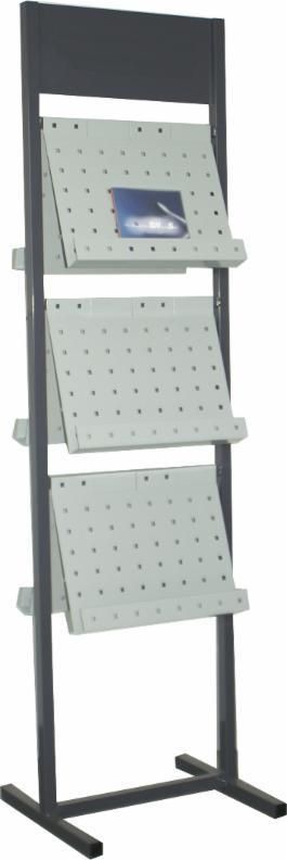 Metall Displayständer mit mehreren Fächern in hellgrau und dunkelgrau