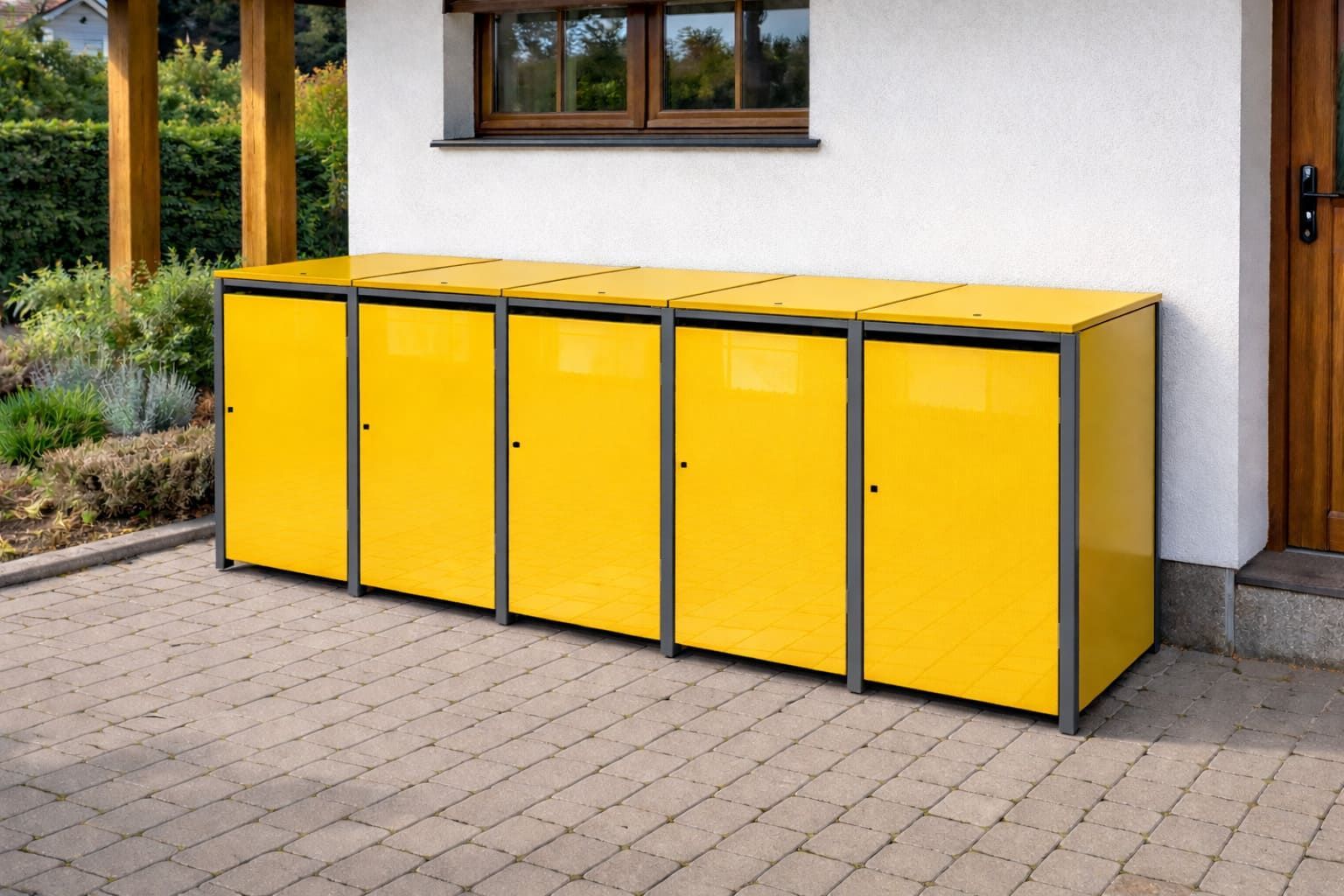 Mülltonnenbox 5er aus Metall individuell pulverbeschichtet in Gelb