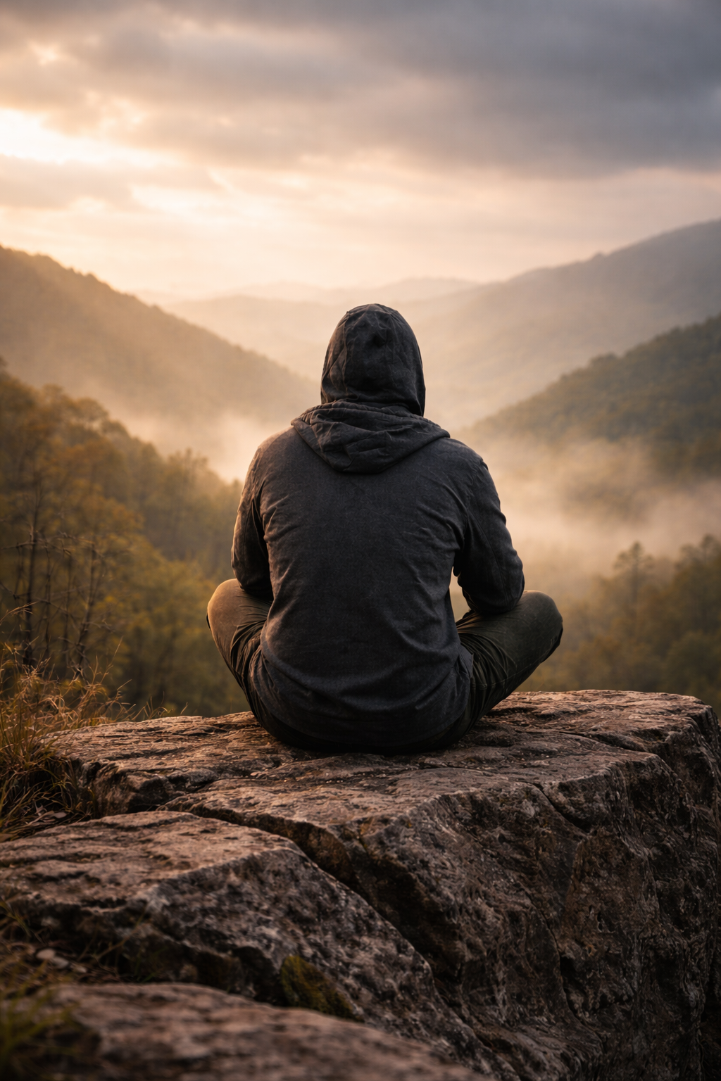 Stiller Moment eines Menschen im Freien – ohne Lösung, ohne Kampf, ganz gegenwärtig.