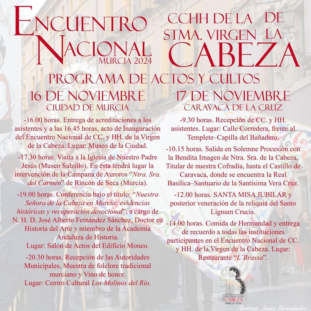programa de actos encuentro nacional cofradías virgen de la cabeza Murcia