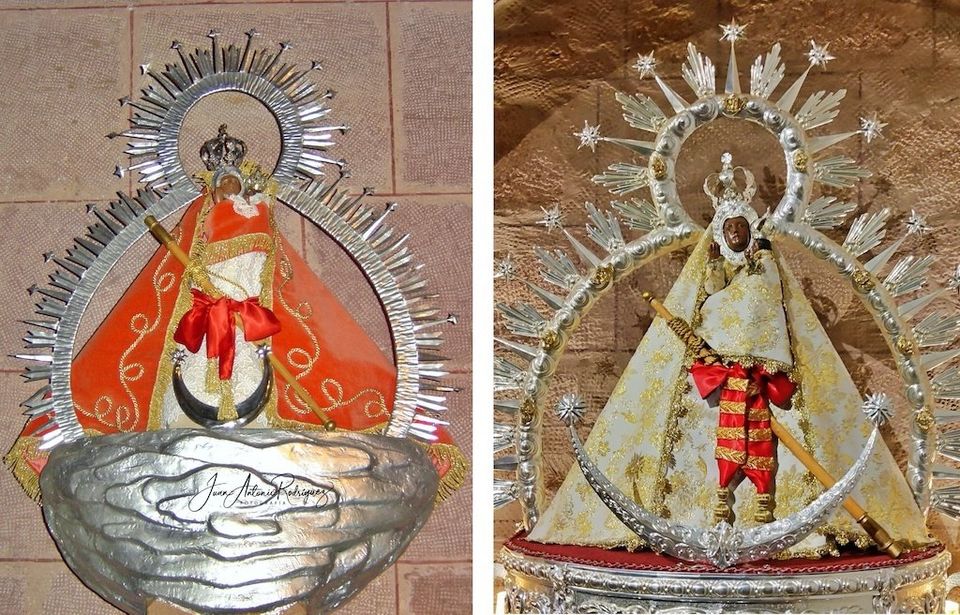 Antes y después de la restauración de la Virgen imagen virgen cabeza san Miguel andujar