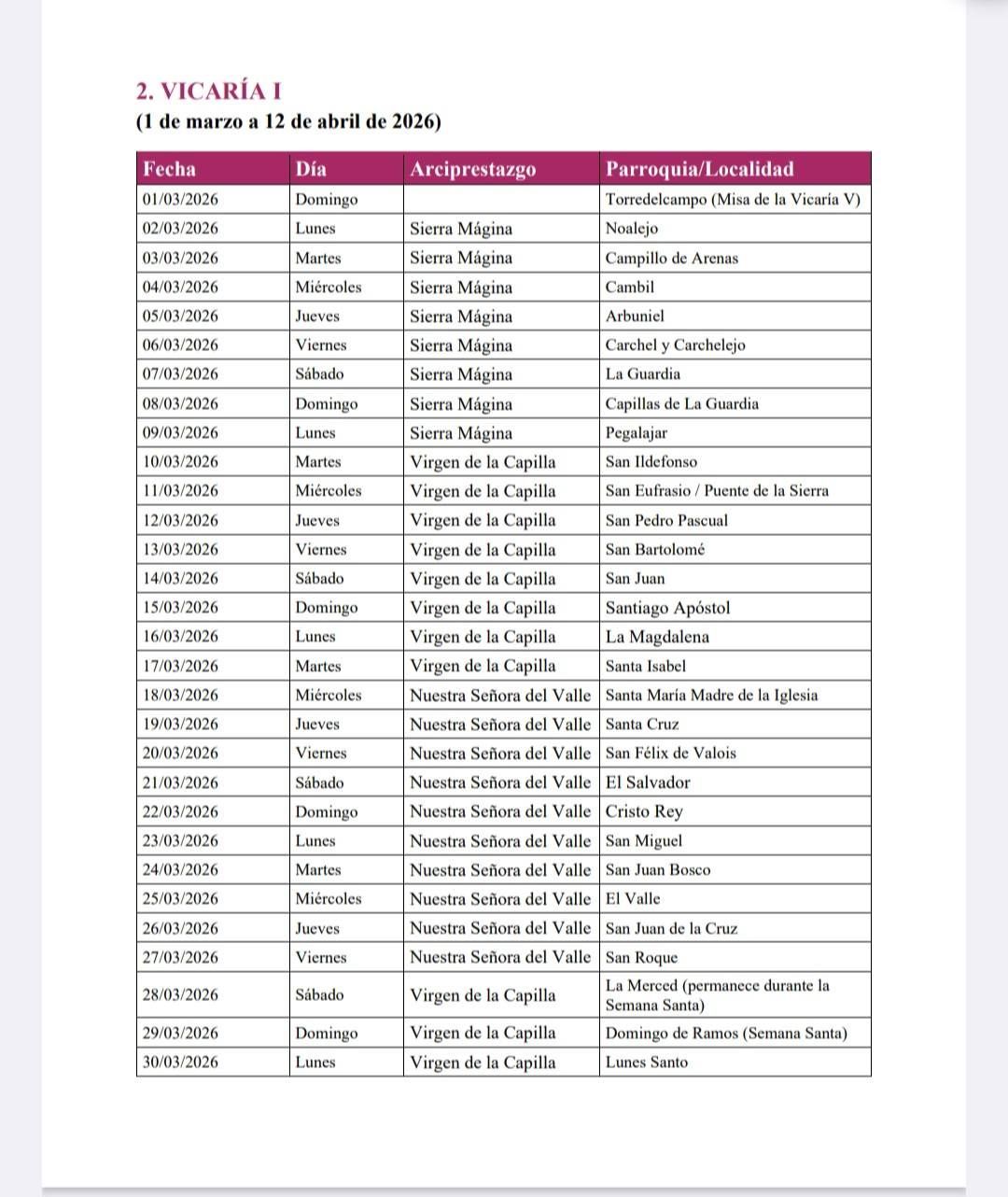 itinerario traslados Virgen la Peregrina 2