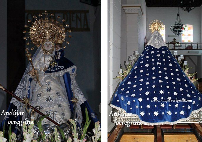 Patrona antes de su salida en procesión Virgen de la Cabeza de Campillo de Arenas vestida para su procesion