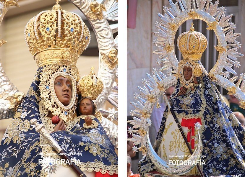 Fotografías de la Virgen durante la procesión coronas y rostrillo virgen de la cabeza Torredelcampo