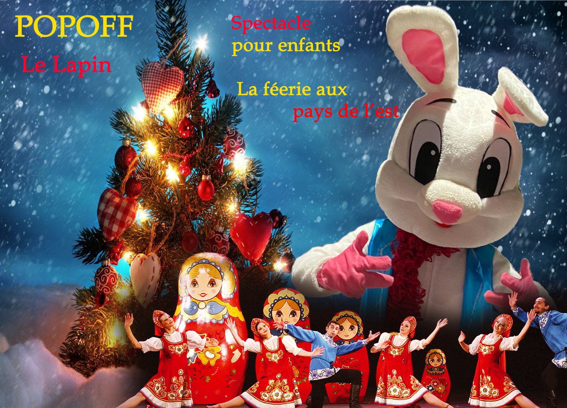 Popoff Le lapin, Un fabuleux spectacle rempli de gaîté, harmonisé par le déploiement de somptueux costumes et la mise en scène tout feu tout flamme pour une grande fête de noël.