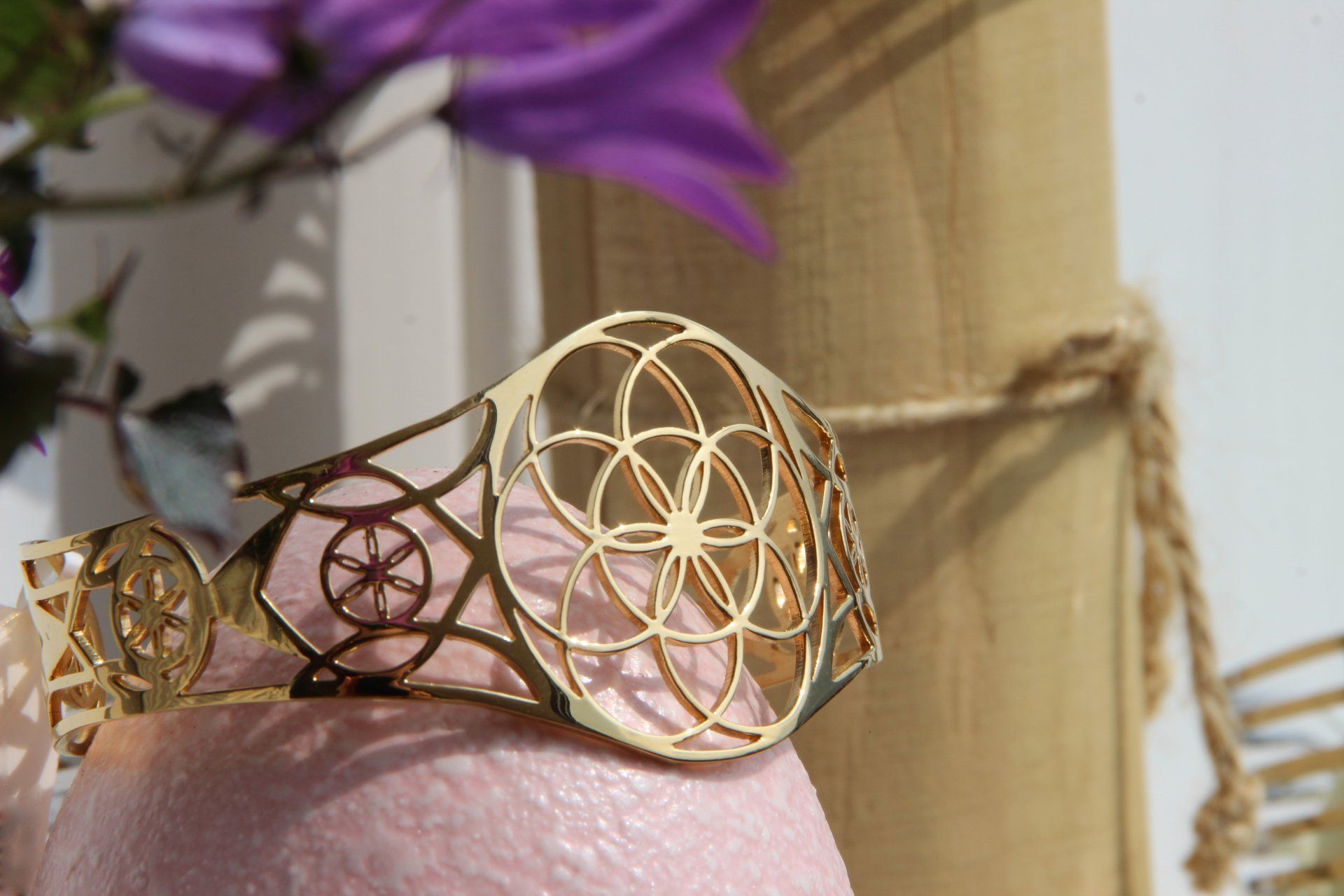 Armreif Edelstahl vergoldet Samen des Lebens