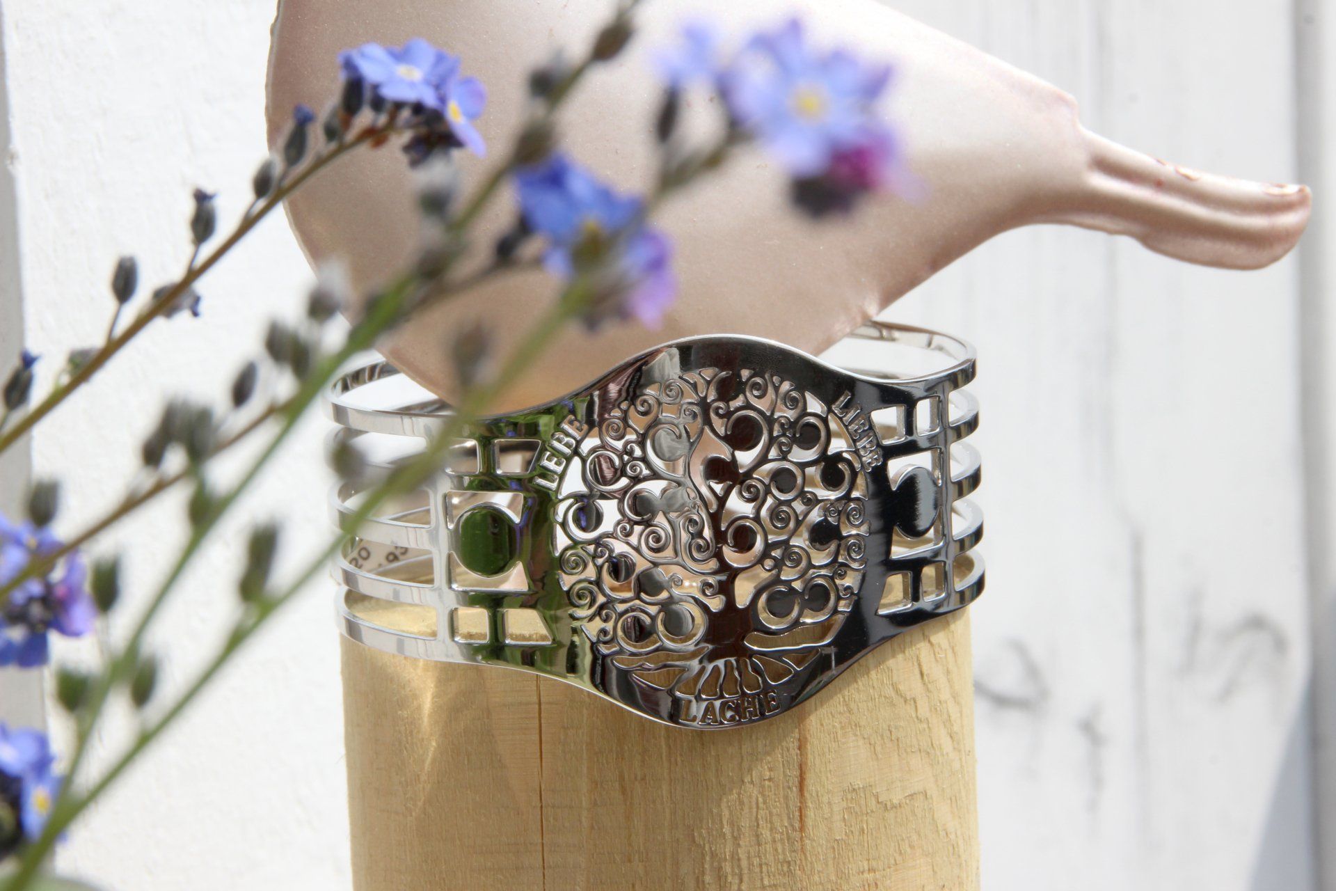 Armreif Edelstahl versilbert Weltenbaum Lebensbaum