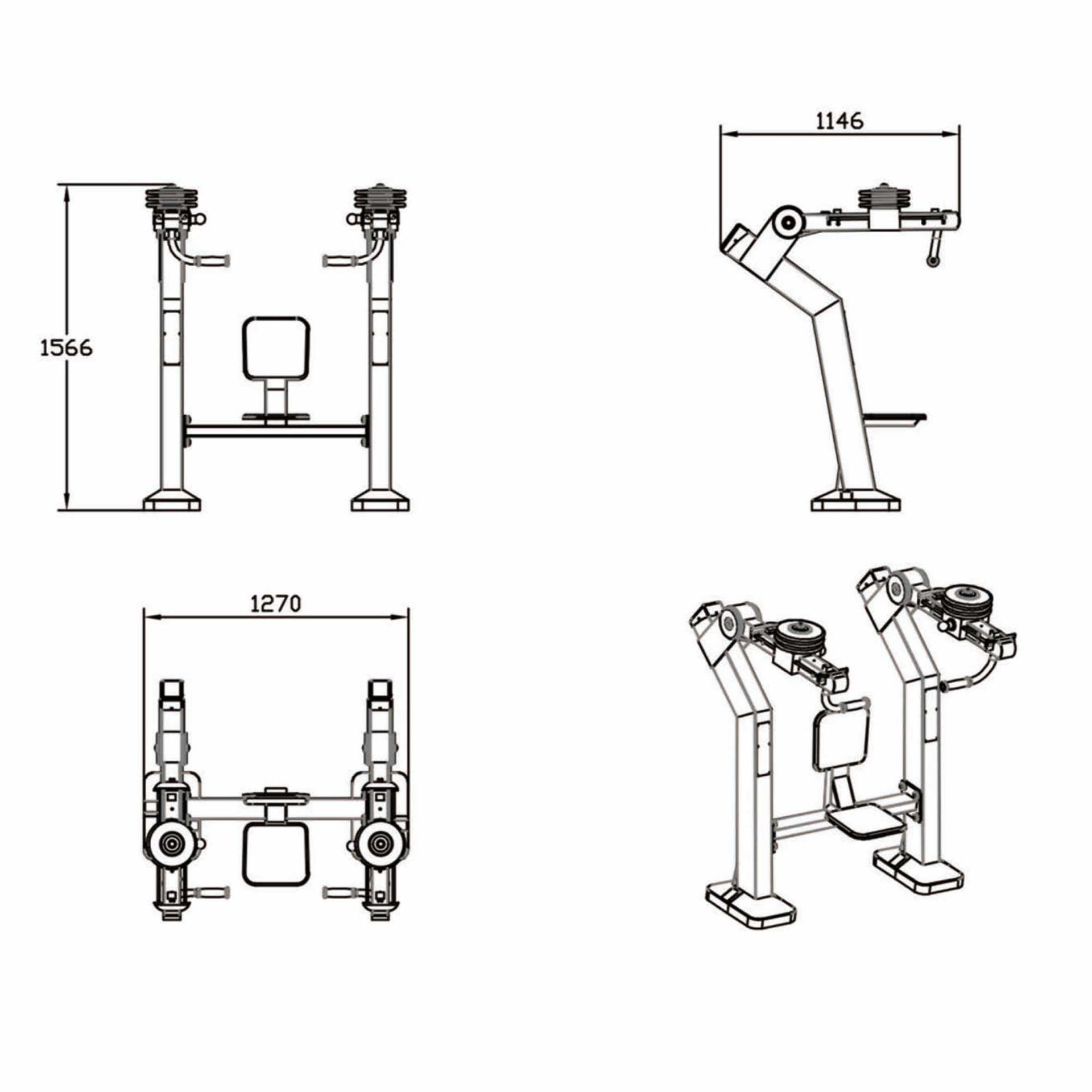 OPTIGN-006 OPTIFIT IGNITE OUTDOOR VARIABLE LOAD CHEST PRESS DIMENSIONS