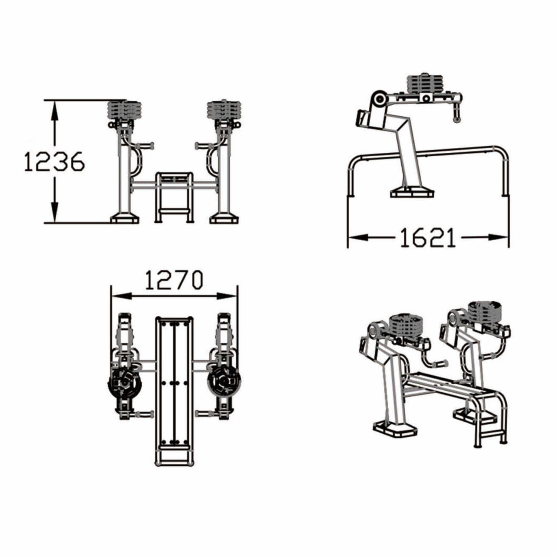 OPTIGN-009 OPTIFIT IGNITE OUTDOOR VARIABLE LOAD BENCH PRESS DIMENSIONS