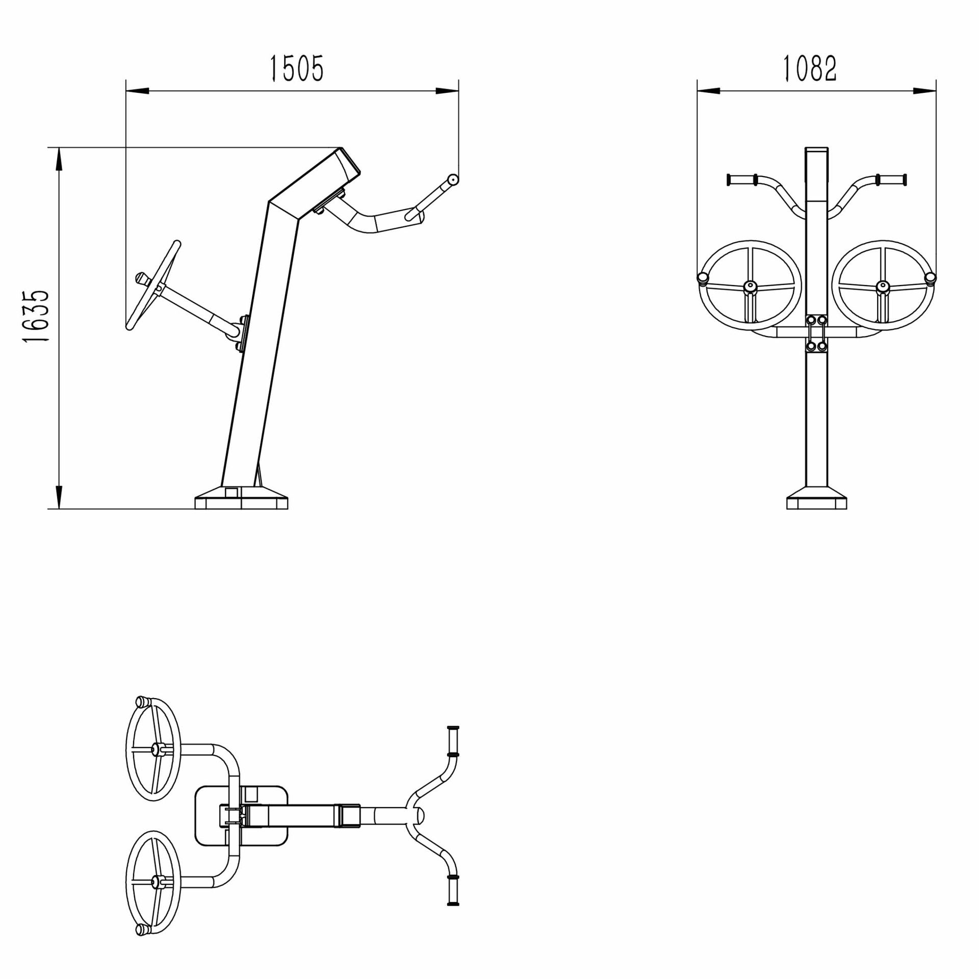 OPTMOT-002 MOTION OUTDOOR DUAL PULL UP AND DUAL ARM WHEEL WHEELCHAIR STATION DIMENSIONS