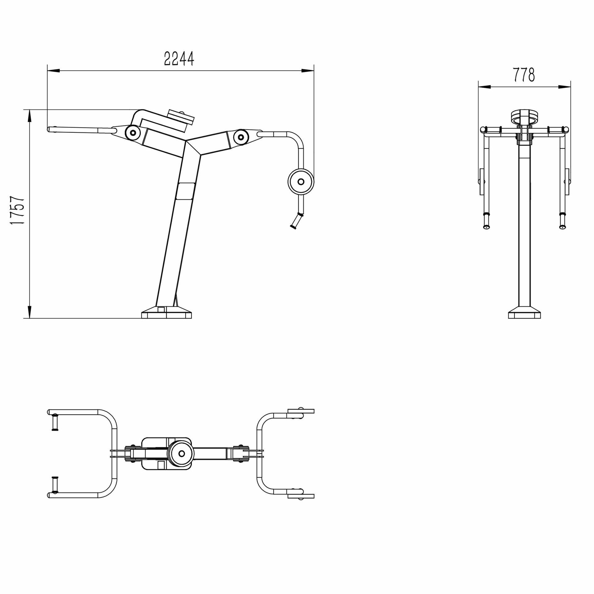 OPTMOT-004 MOTION OUTDOOR DUAL CHEST PRESS AND PULLDOWN WHEELCHAIR STATION DIMENSIONS