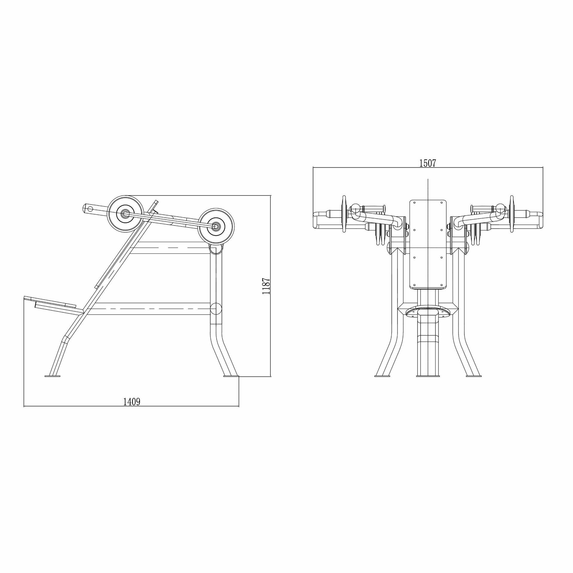 OPTPRI-005 OPTIFIT PRIME OUTDOOR VARIABLE LOAD SHOULDER PRESS DIMENSIONS