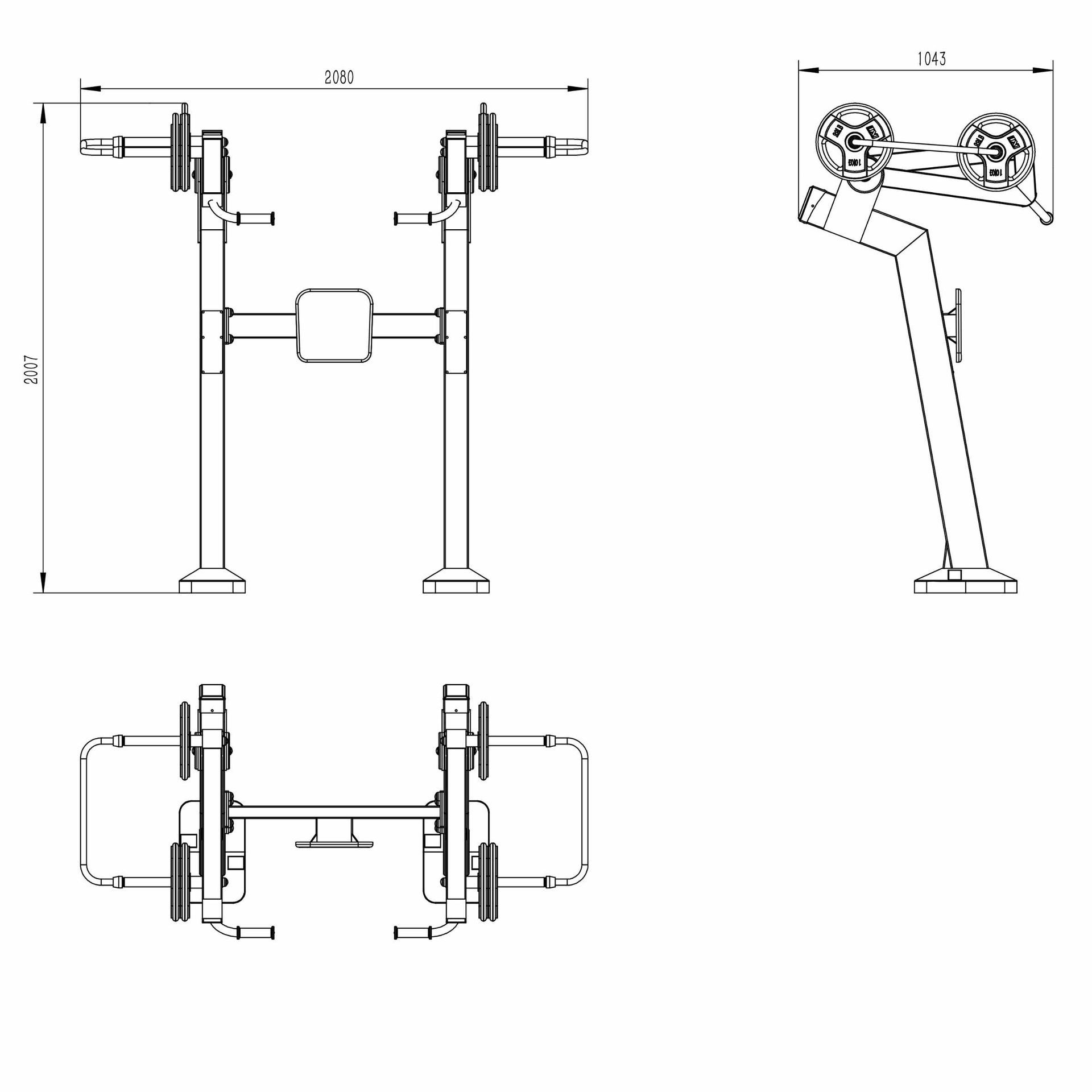 OPTSTR-005 OPTIFIT STRIVE OUTDOOR PLATE LOADED SHOULDER PRESS DIMENSIONS