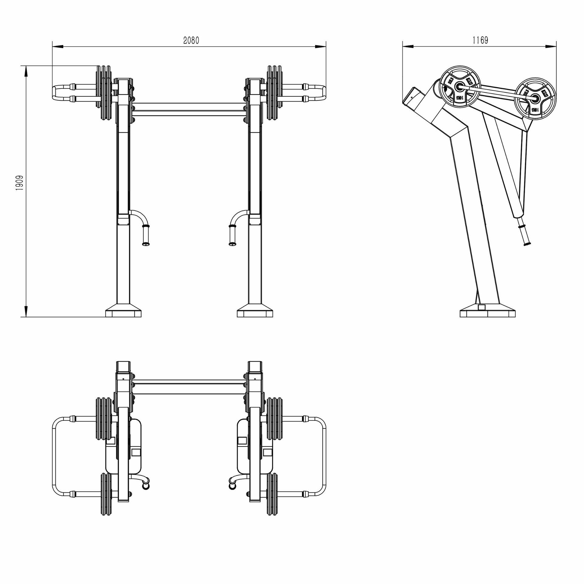 OPTSTR-008 OPTIFIT STRIVE OUTDOOR PLATE LOADED STANDING ROW DIMENSIONS